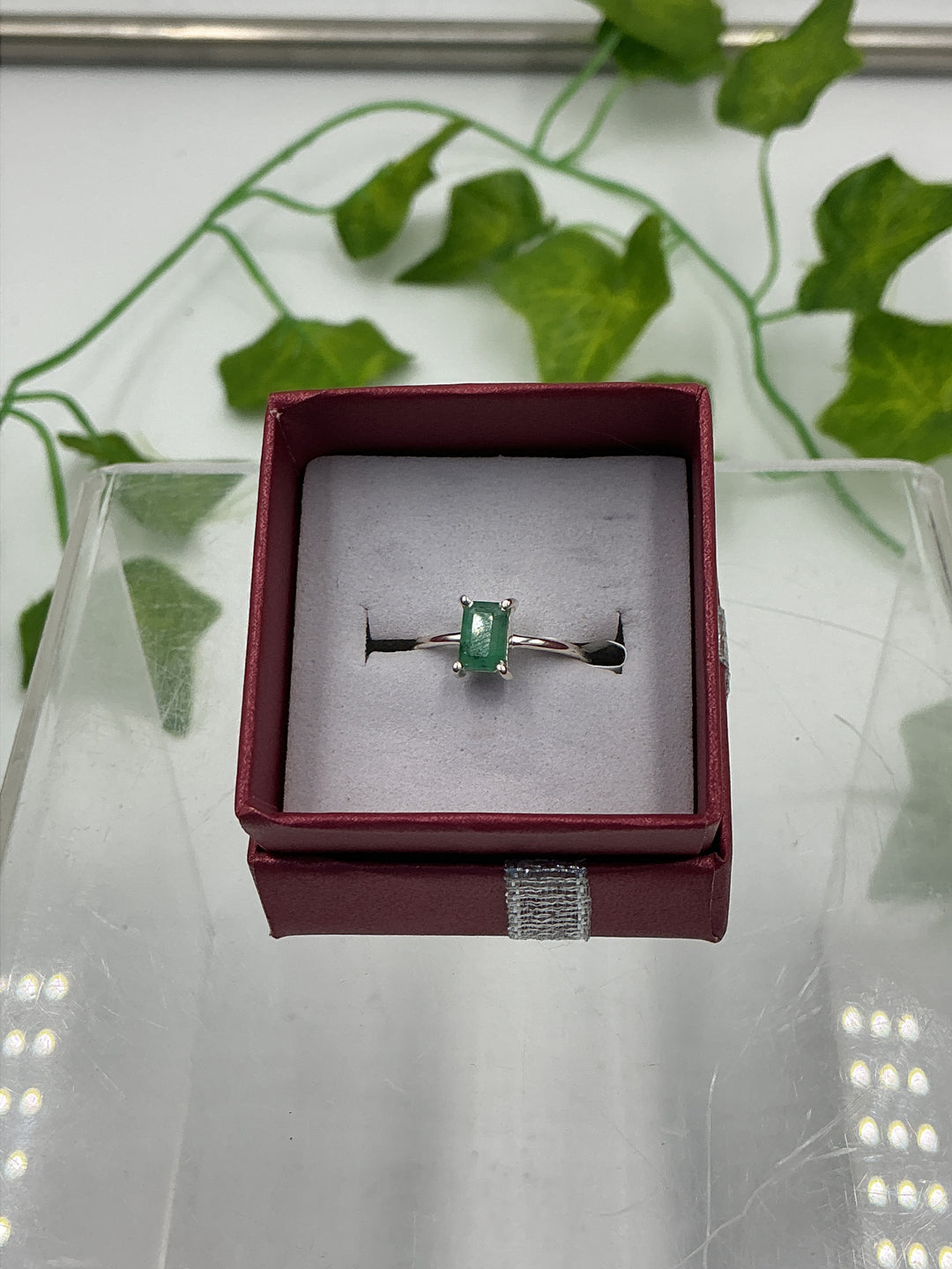 Natural Faceted Emerald Sterling Silver Solitaire Ring – Size 4 | Petite Emerald May Birthstone Ring