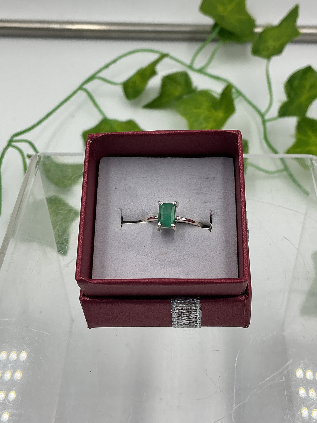 Natural Emerald Petite Solitaire Sterling Silver Ring - Size 4