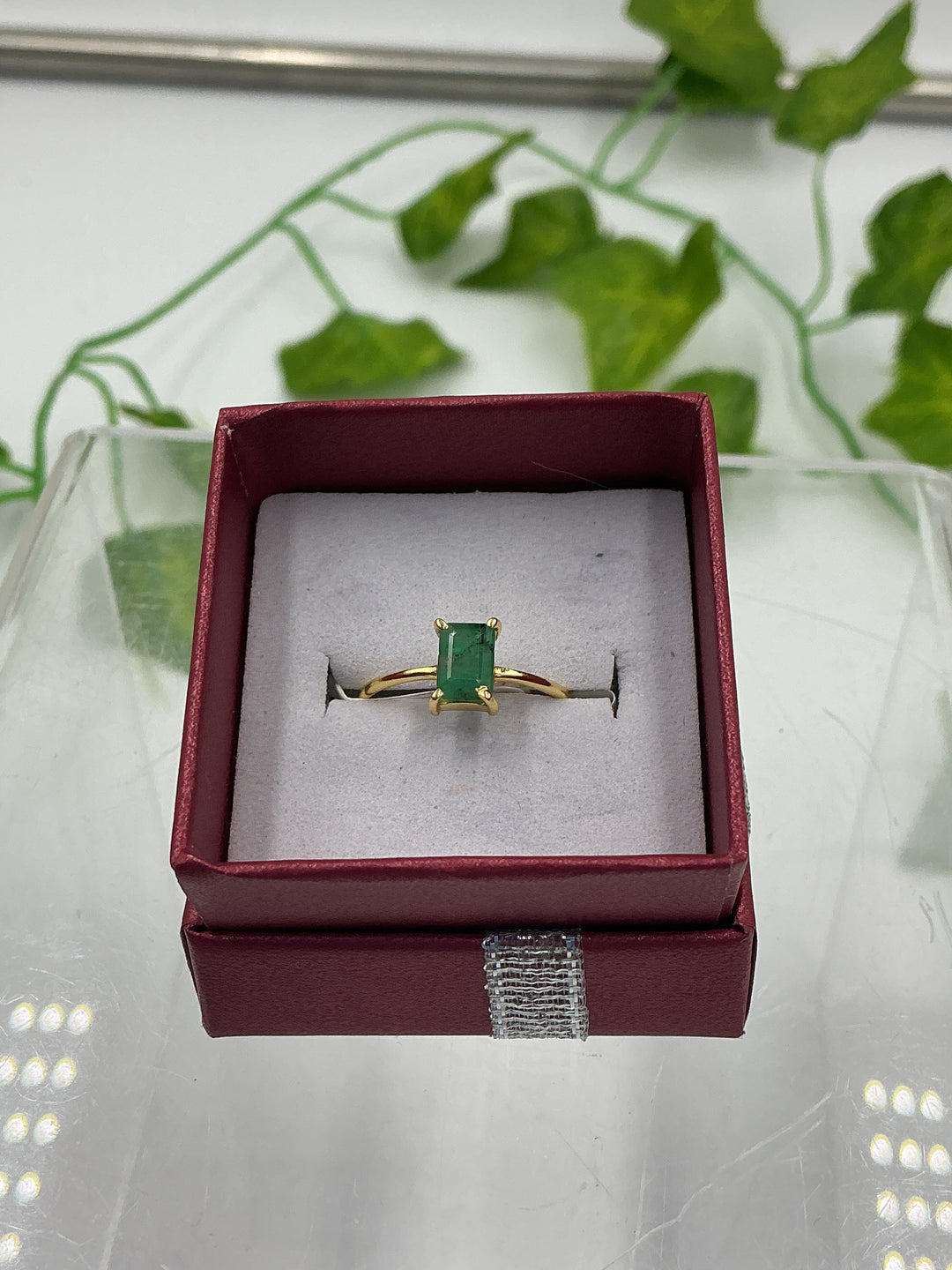 Natural Emerald-Cut Emerald Gold Vermeil Sterling Silver Ring - Size 5