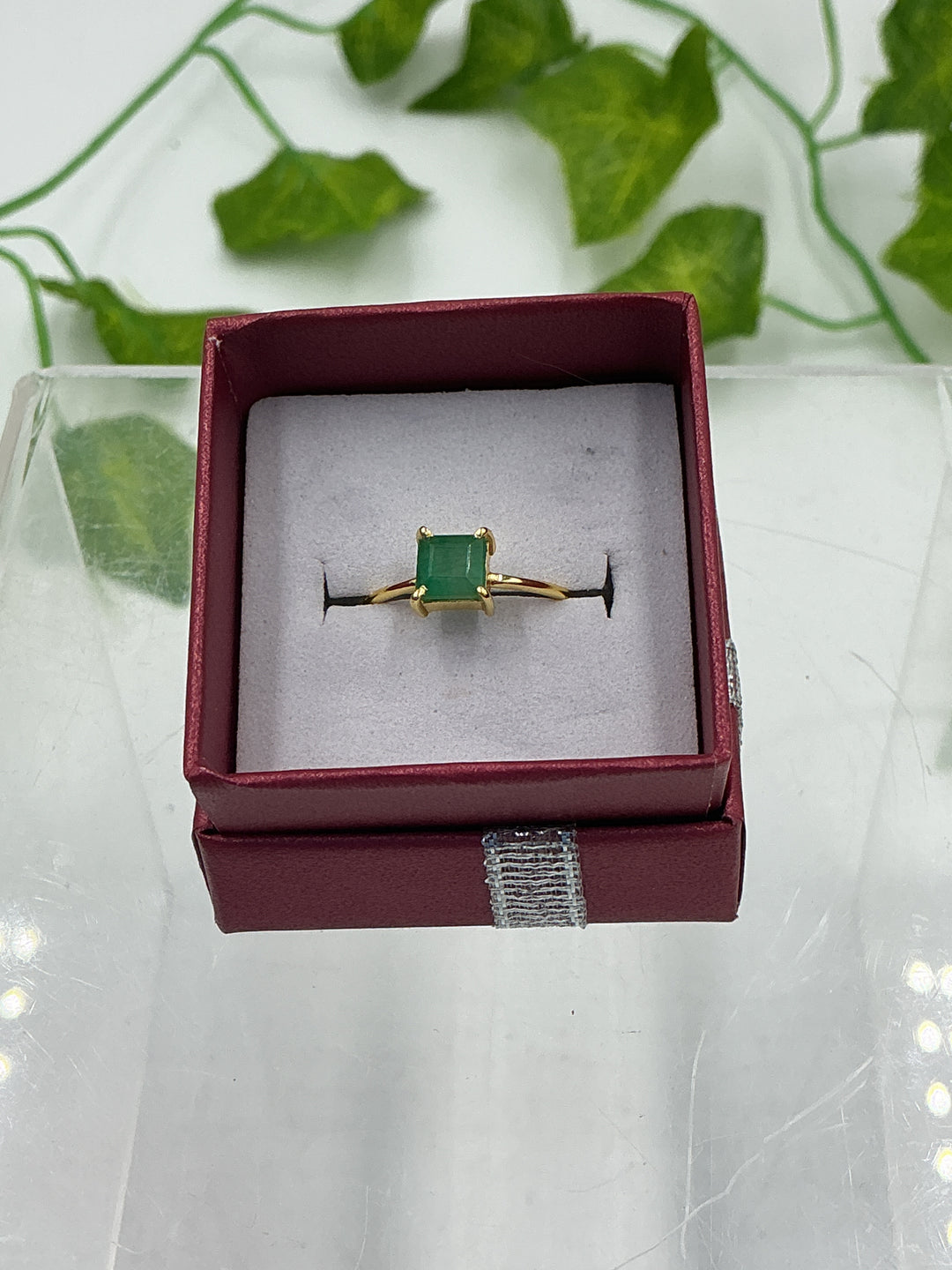 Natural Princess-Cut Emerald Gold Vermeil Sterling Silver Ring - Size 5