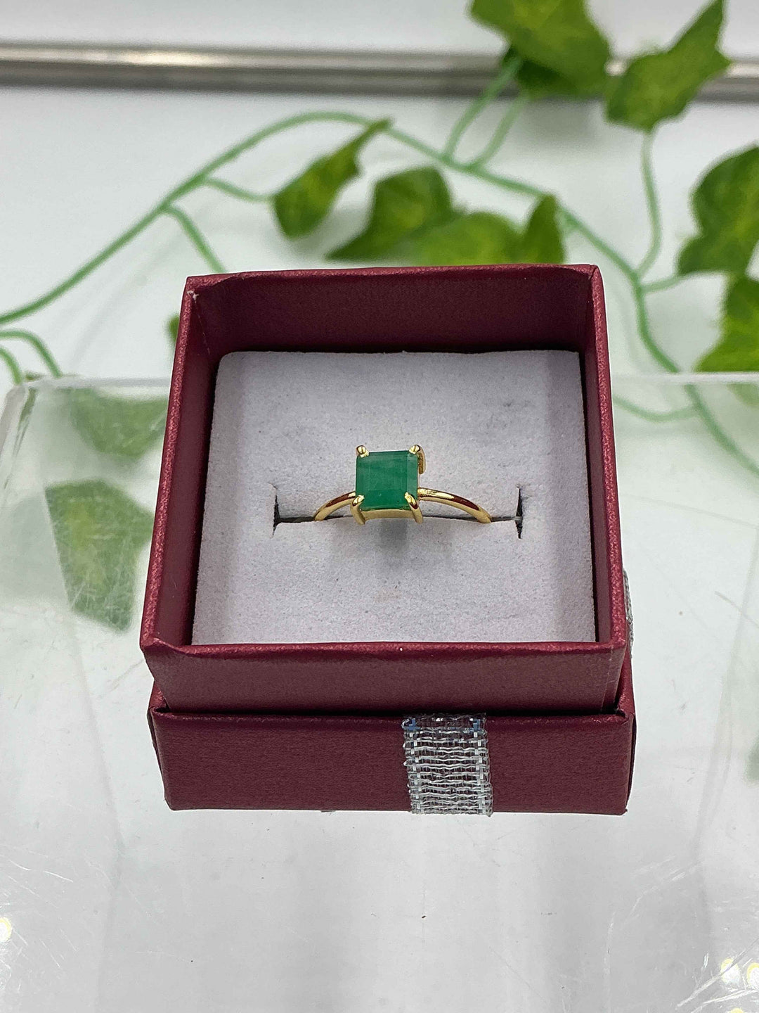 Natural Princess-Cut Emerald Gold Vermeil Sterling Silver Ring - Size 5