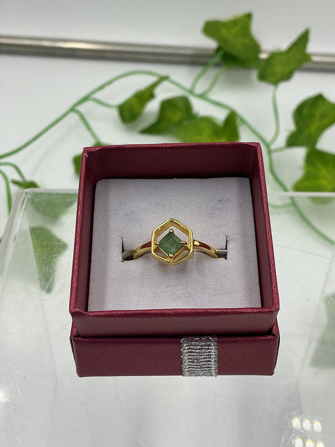 Faceted Emerald Hexagon Vermeil Gold Over Sterling Silver Ring – Size 6
