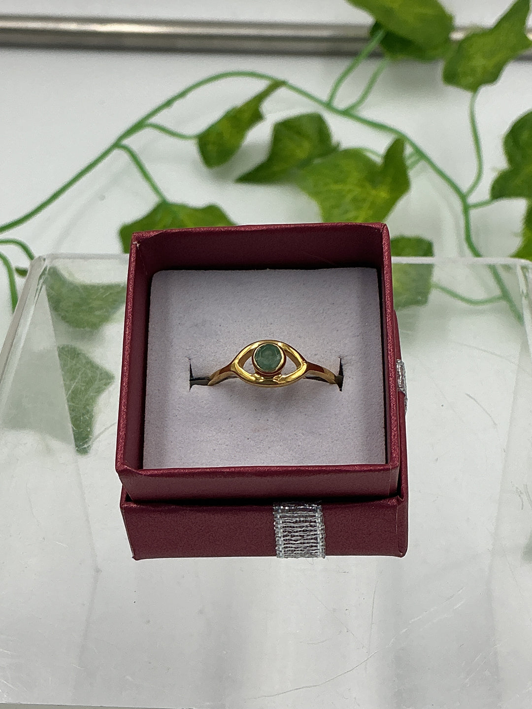 Natural Faceted Emerald Evil Eye Vermeil Gold Over Sterling Silver Ring – Size 8 | Protective Symbol