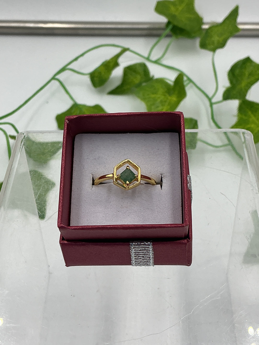 Natural Faceted Emerald Hexagon Vermeil Gold Over Sterling Silver Ring – Size 8 | Geometric Statement Ring
