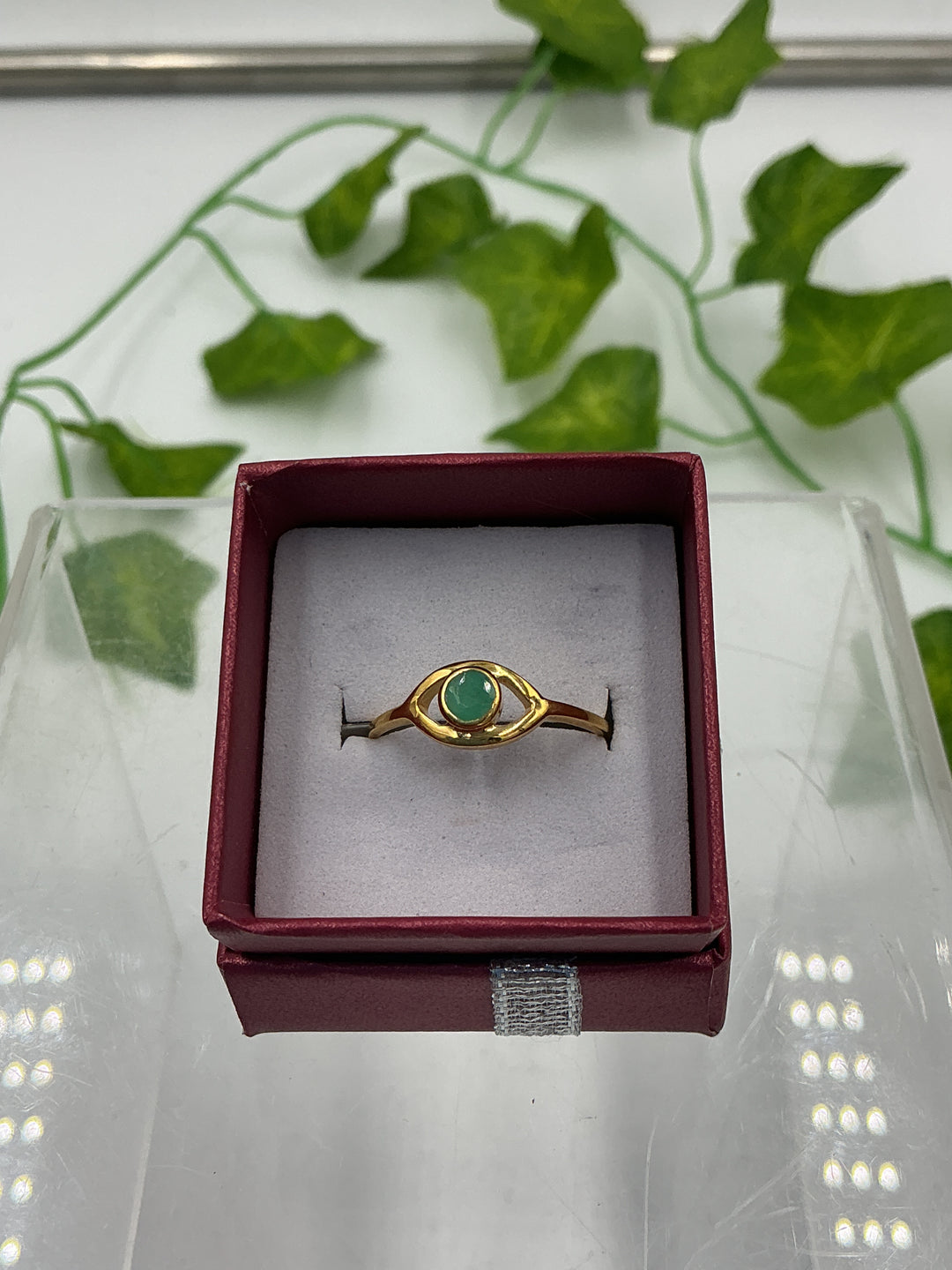 Natural Emerald Evil Eye Vermeil Gold Over Sterling Silver Ring – Size 9 | Protective May Birthstone Ring
