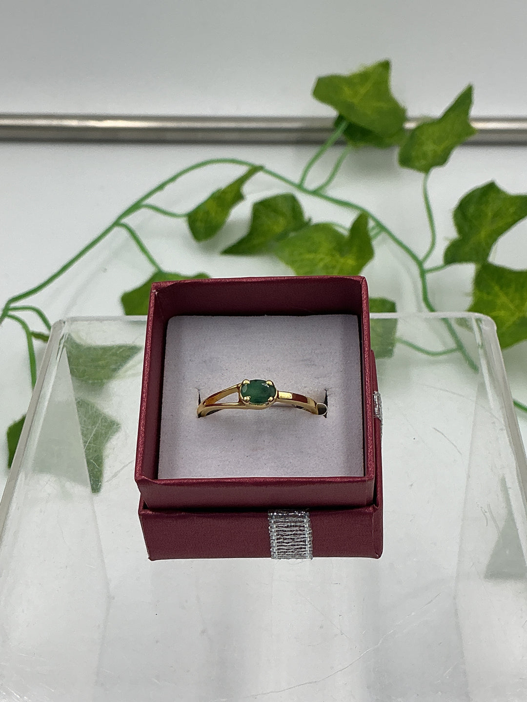 Natural Faceted Emerald Petite Vermeil Gold Over Sterling Silver Ring – Size 9 | Dainty May Birthstone Ring