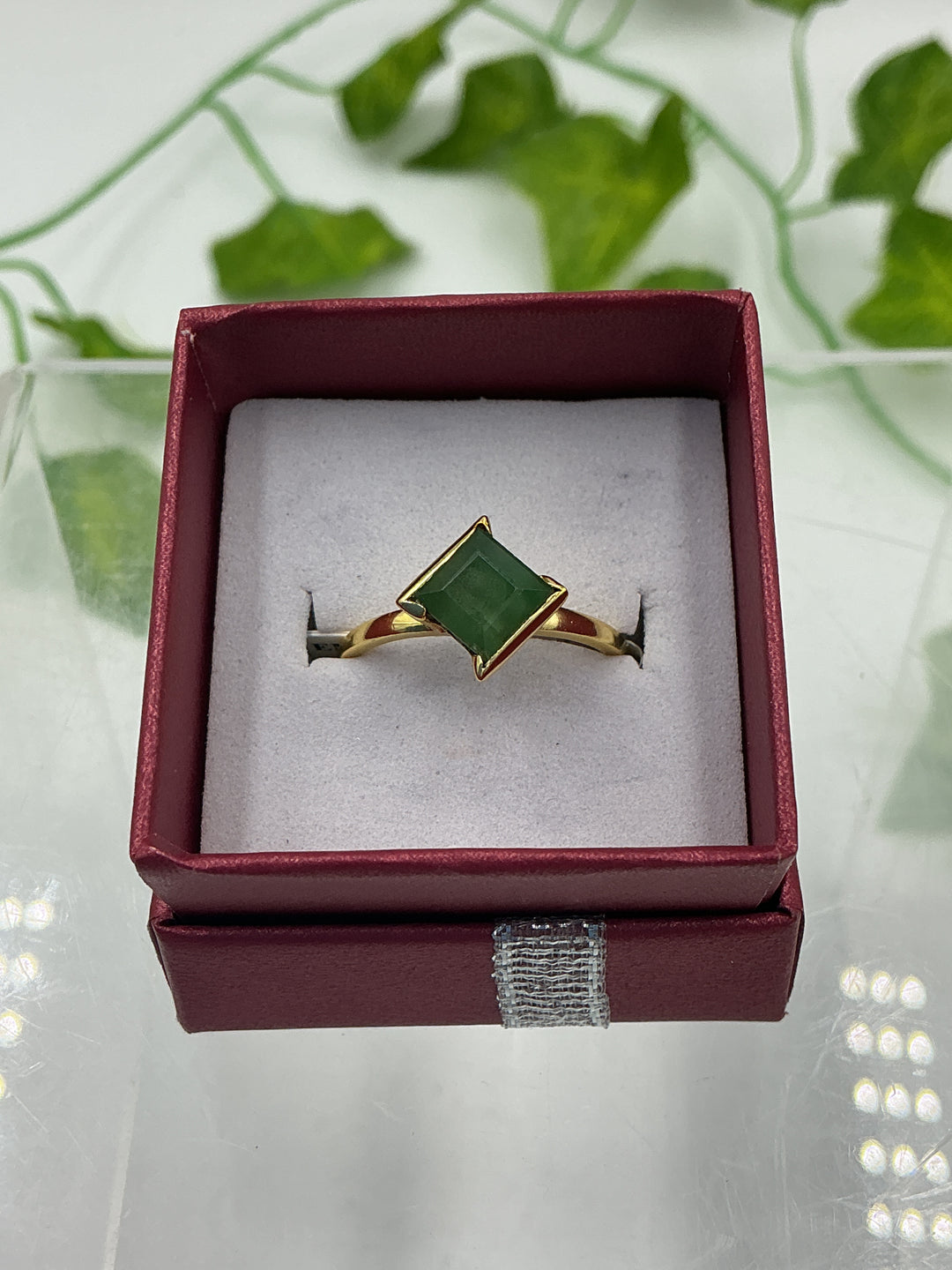 Princess Cut Emerald Vermeil Gold Over Sterling Silver Ring – Size 7