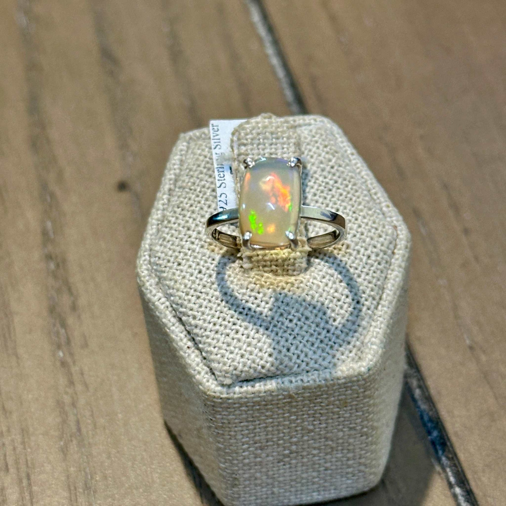 Ethiopian Opal Rectangle Split-Shank Ring – Sterling Silver – Size 7