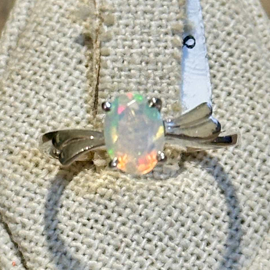 Ethiopian Opal Oval Ribbon-Bypass Ring – Sterling Silver – Size 8