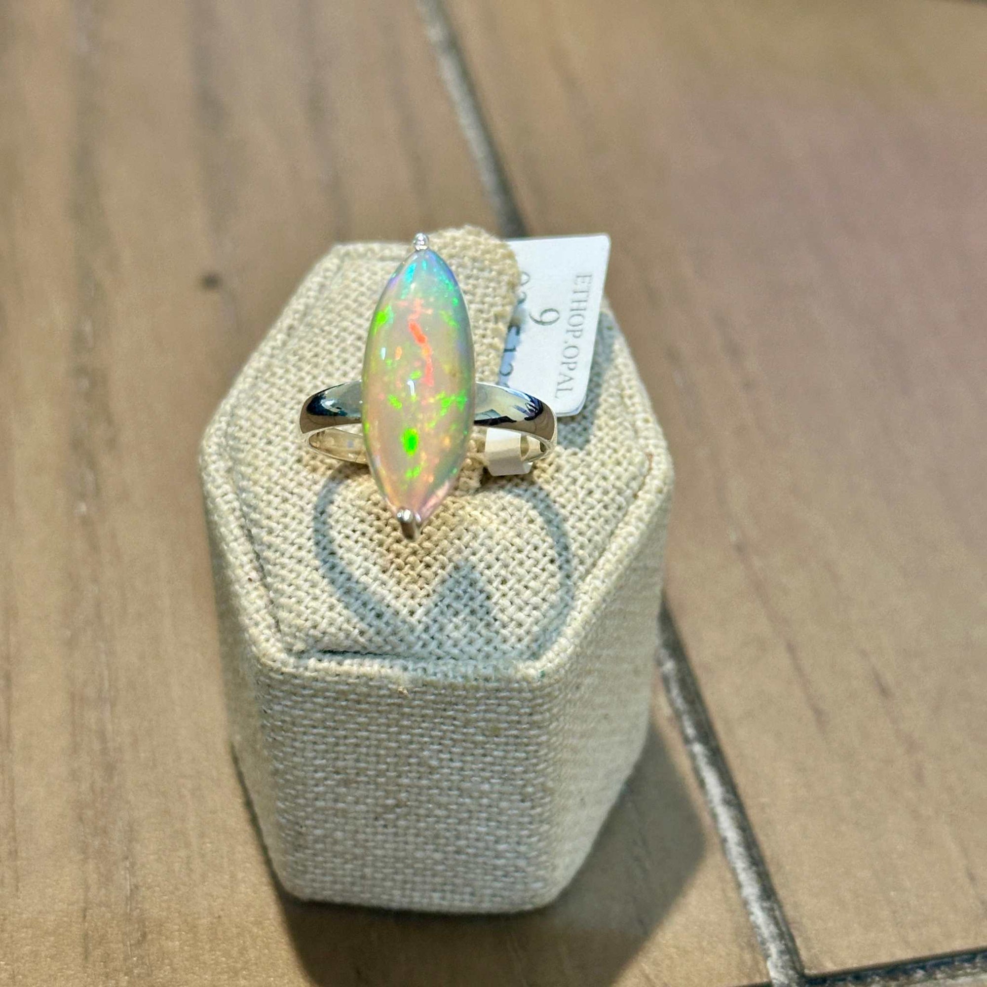 Ethiopian Opal Marquise Solitaire Ring – Sterling Silver – Size 9