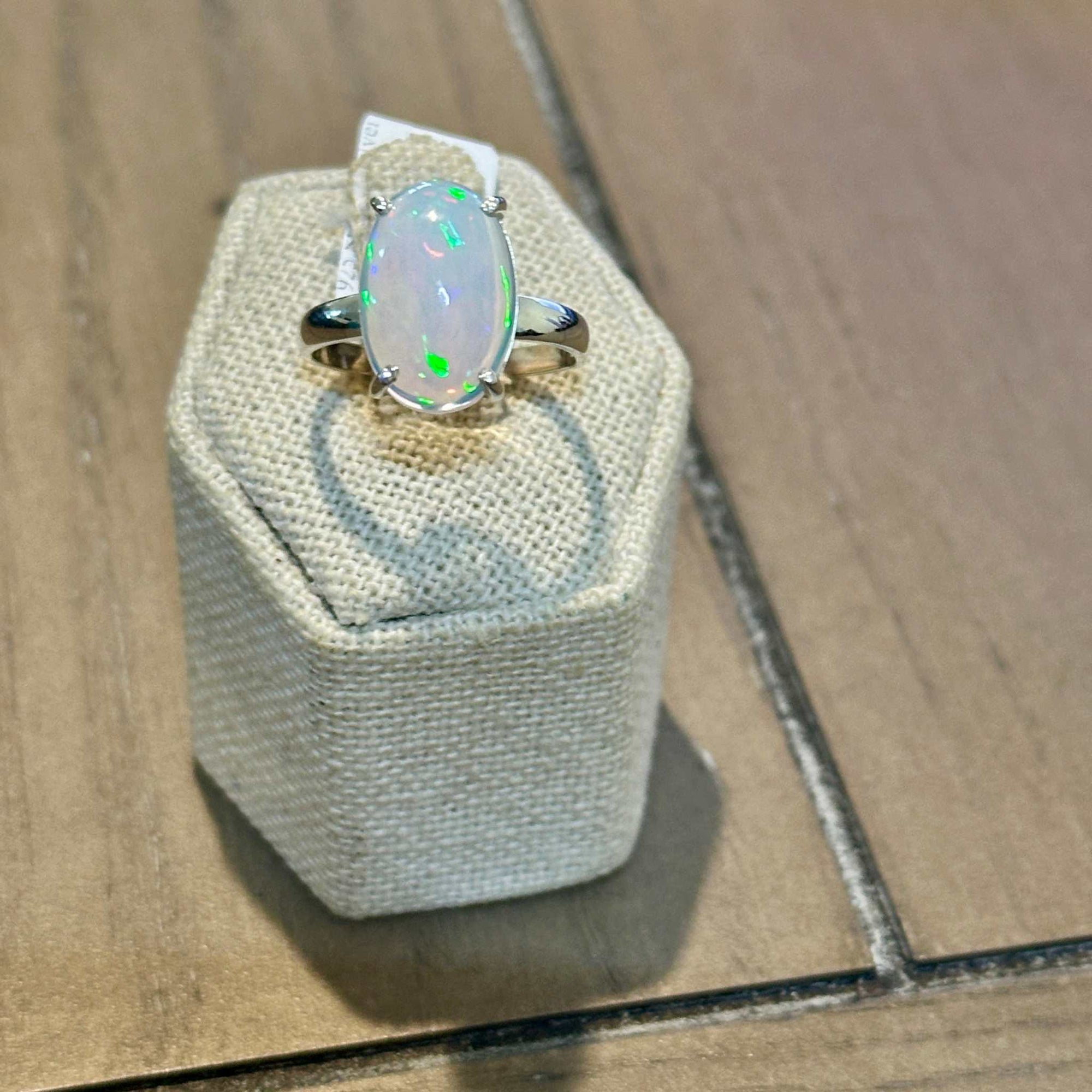 Ethiopian Opal Oval Solitaire Ring – Sterling Silver – Size 9