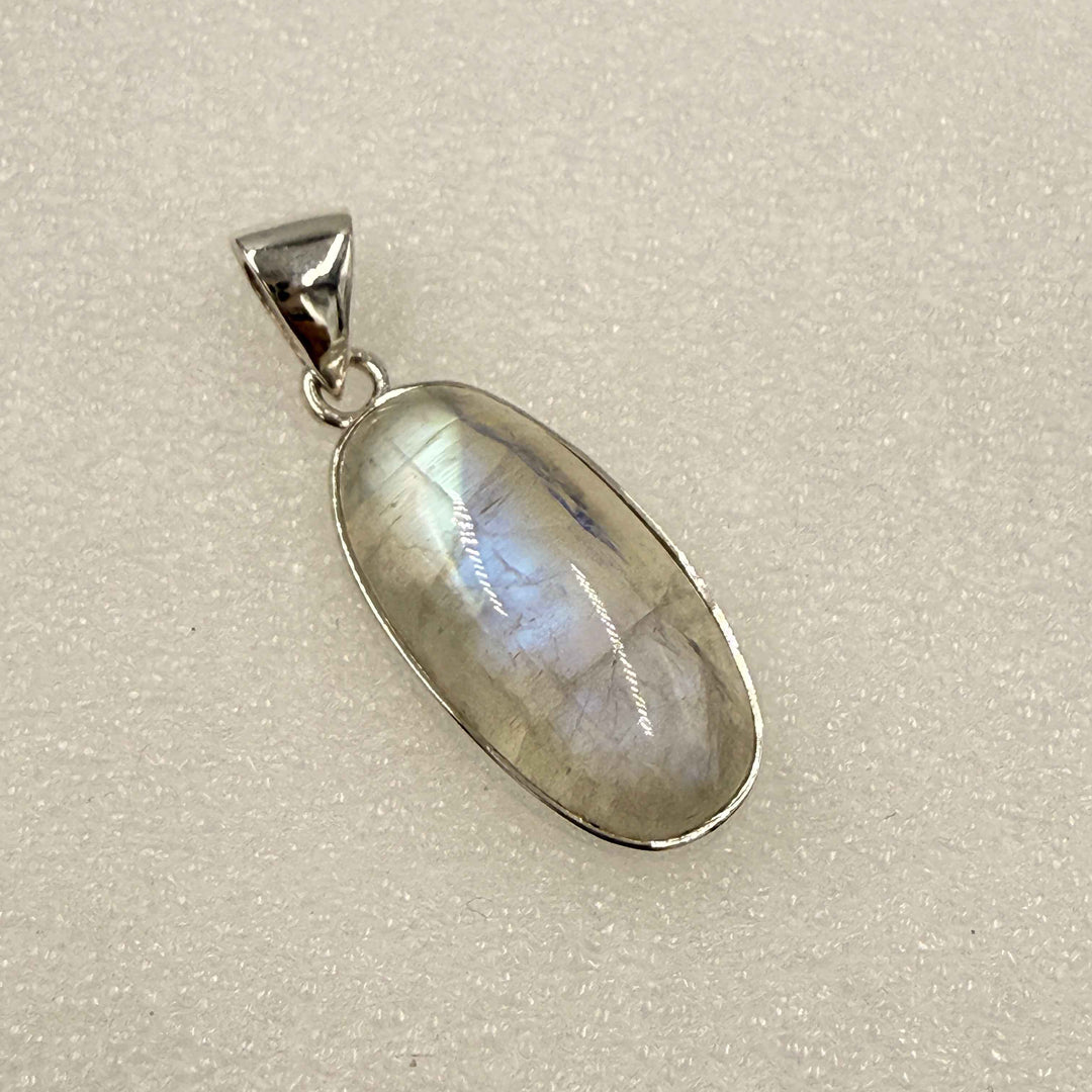 Sterling Silver Rainbow Moonstone Dainty Oval Pendant