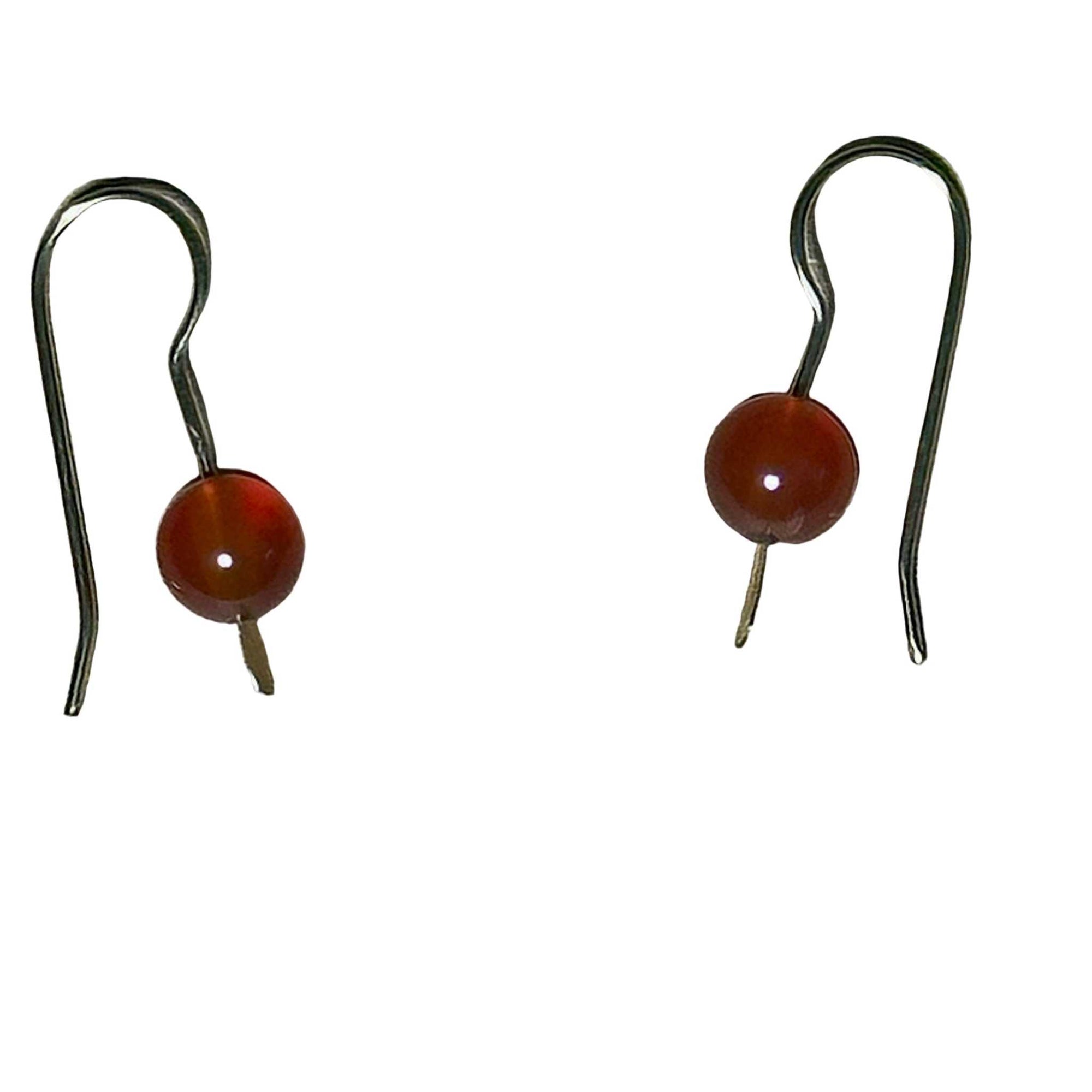 Gold filled sterling silver earrings with smooth polished carnelian bead drops, lightweight Bertoni style.
