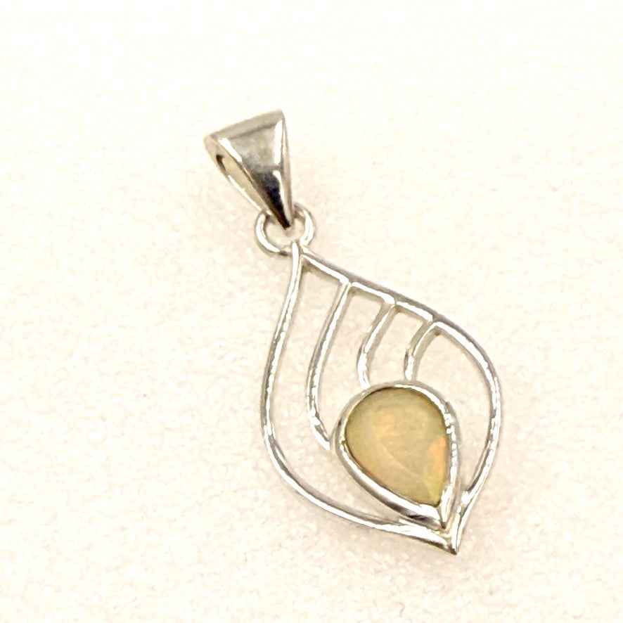 Sterling Silver Opal Leaf Pendant