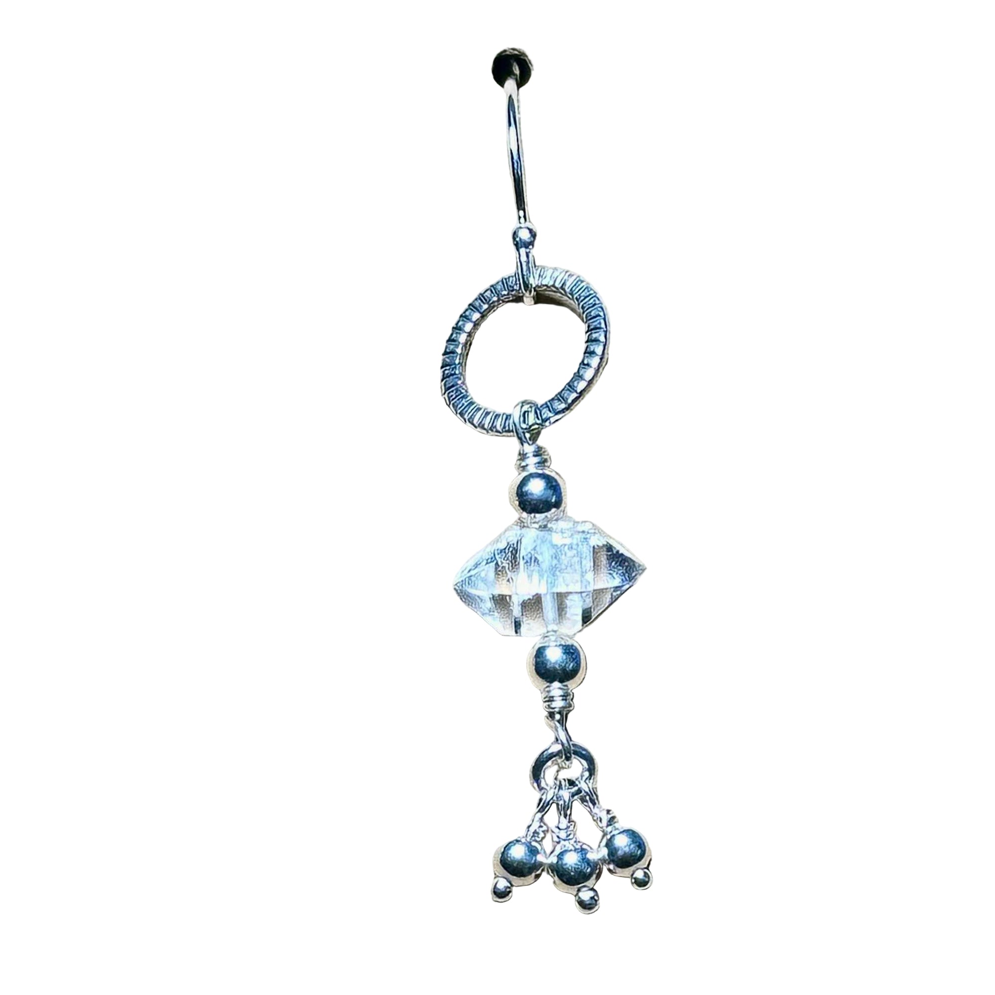 Sterling silver Herkimer dangle earring featuring faceted Herkimer diamond and decorative silver beads