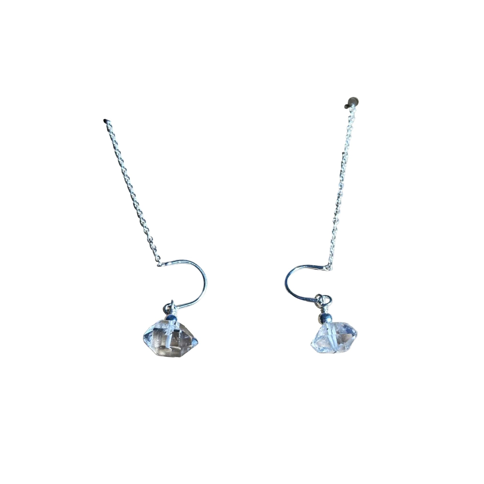 Herkimer Threads Bertoni sterling silver threader earrings with genuine Herkimer diamond quartz crystals