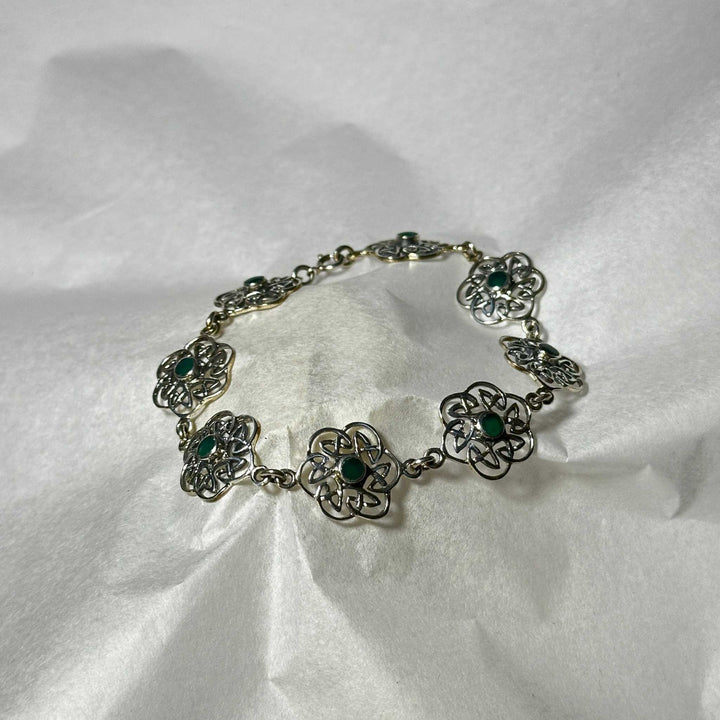 Green Onyx Floral Knot Sterling Silver Bracelet