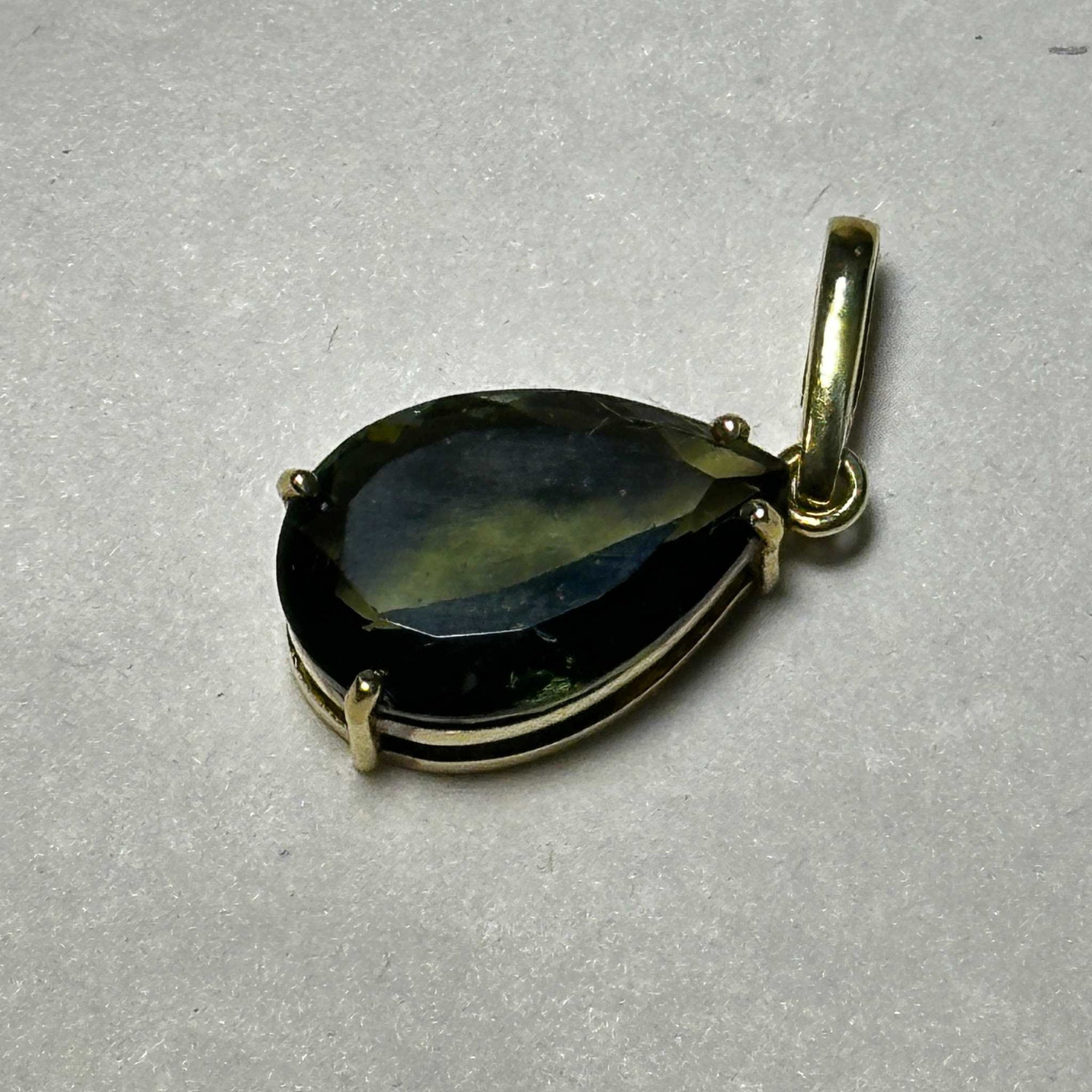 Gold-Plated Sterling Silver Moldavite Faceted Drop Pendant