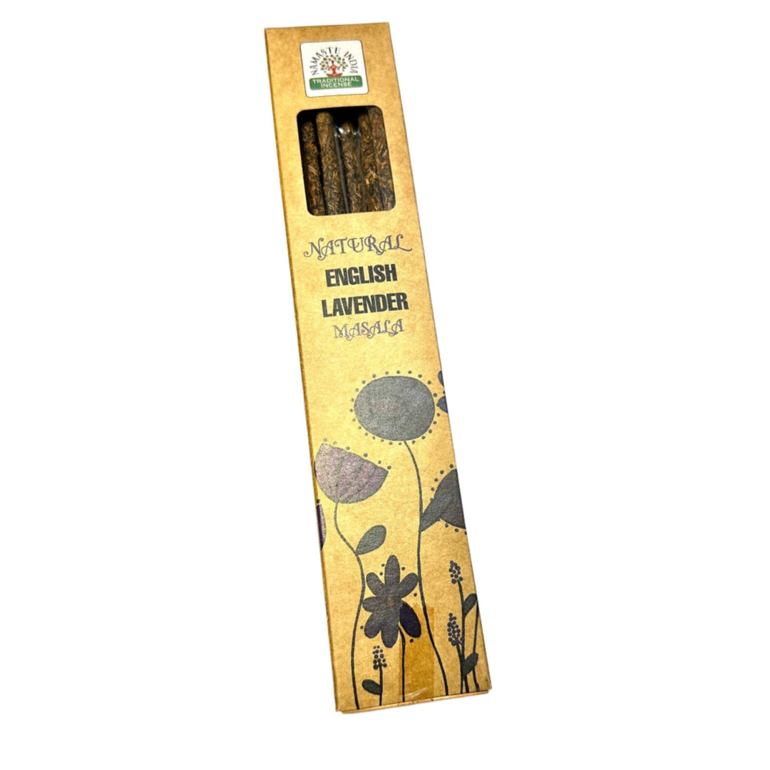 Natural English Lavender Masala Incense Stick by Namaste India, organic and long-burning.