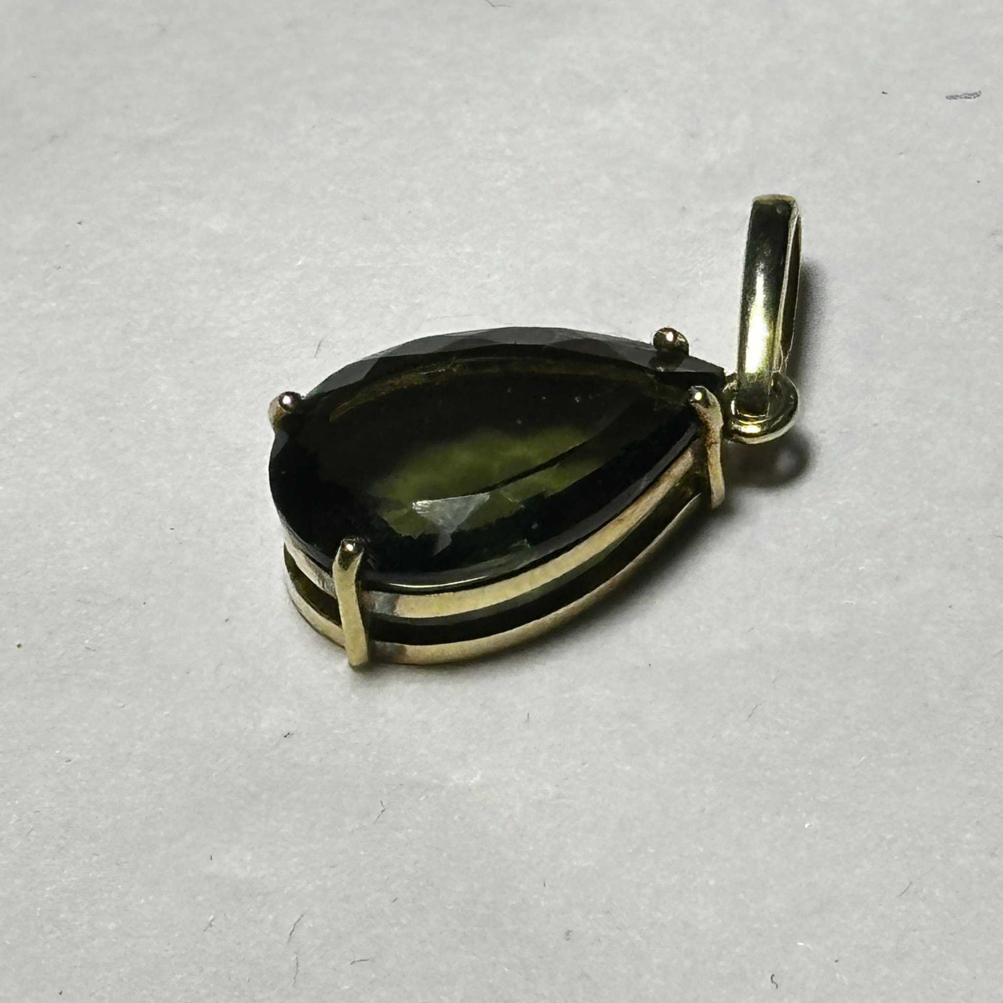 Gold-Plated Sterling Silver Moldavite Faceted Drop Pendant