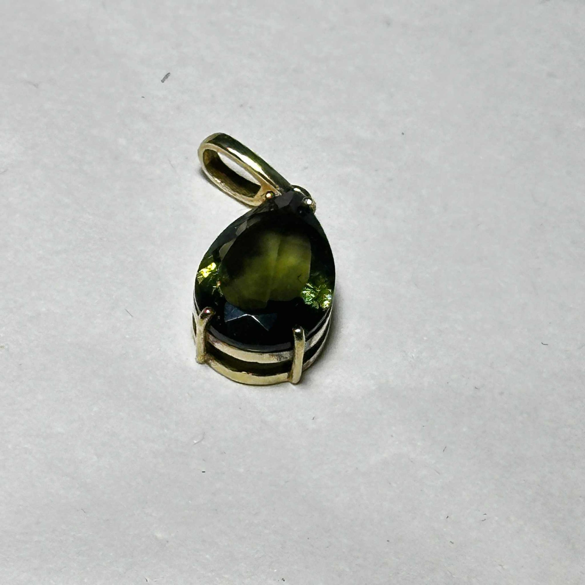 Gold-Plated Sterling Silver Moldavite Faceted Drop Pendant