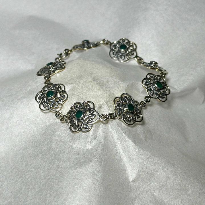 Green Onyx Floral Knot Sterling Silver Bracelet