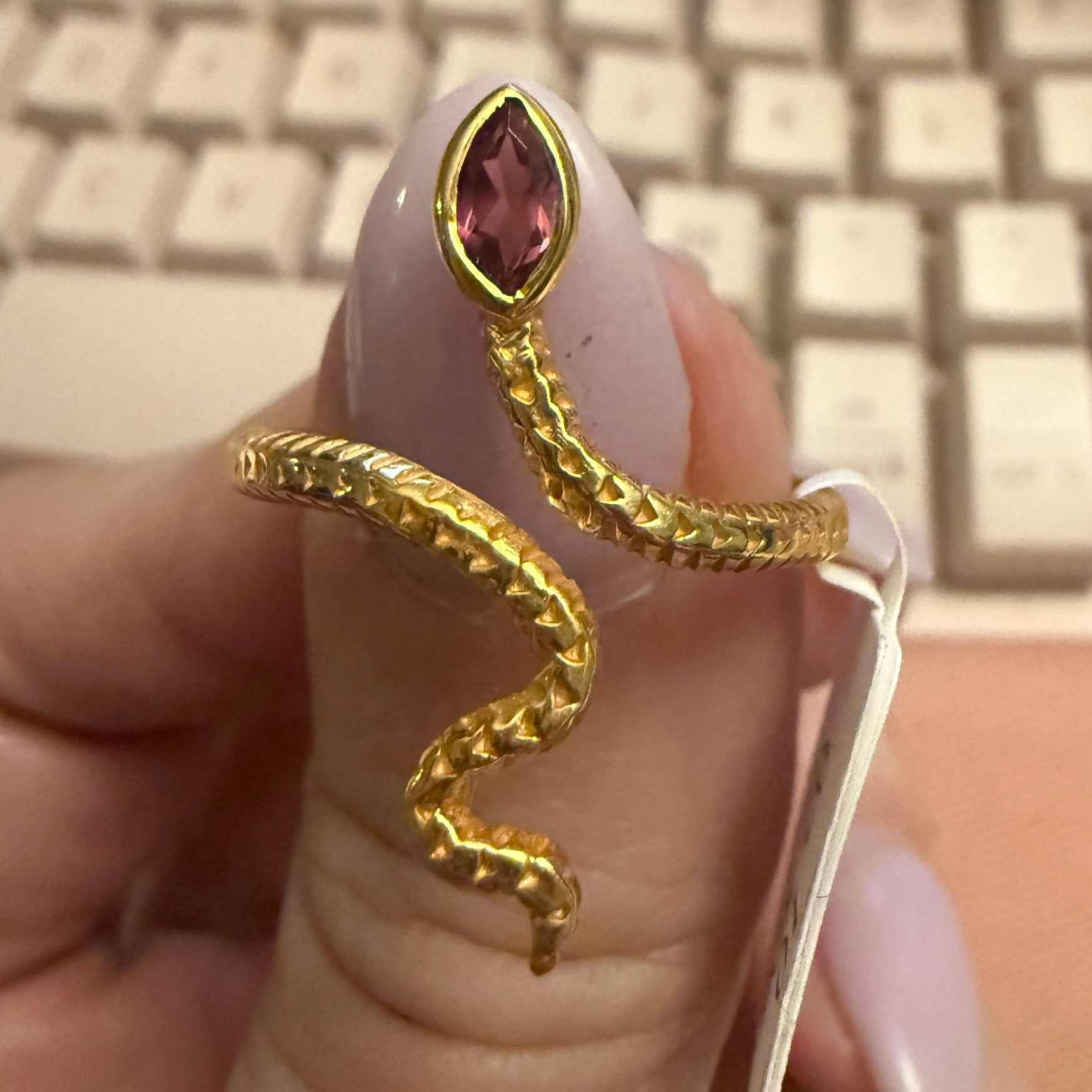 Gemstone Snake Ring  - Sterling Silver or Gold Vermeil