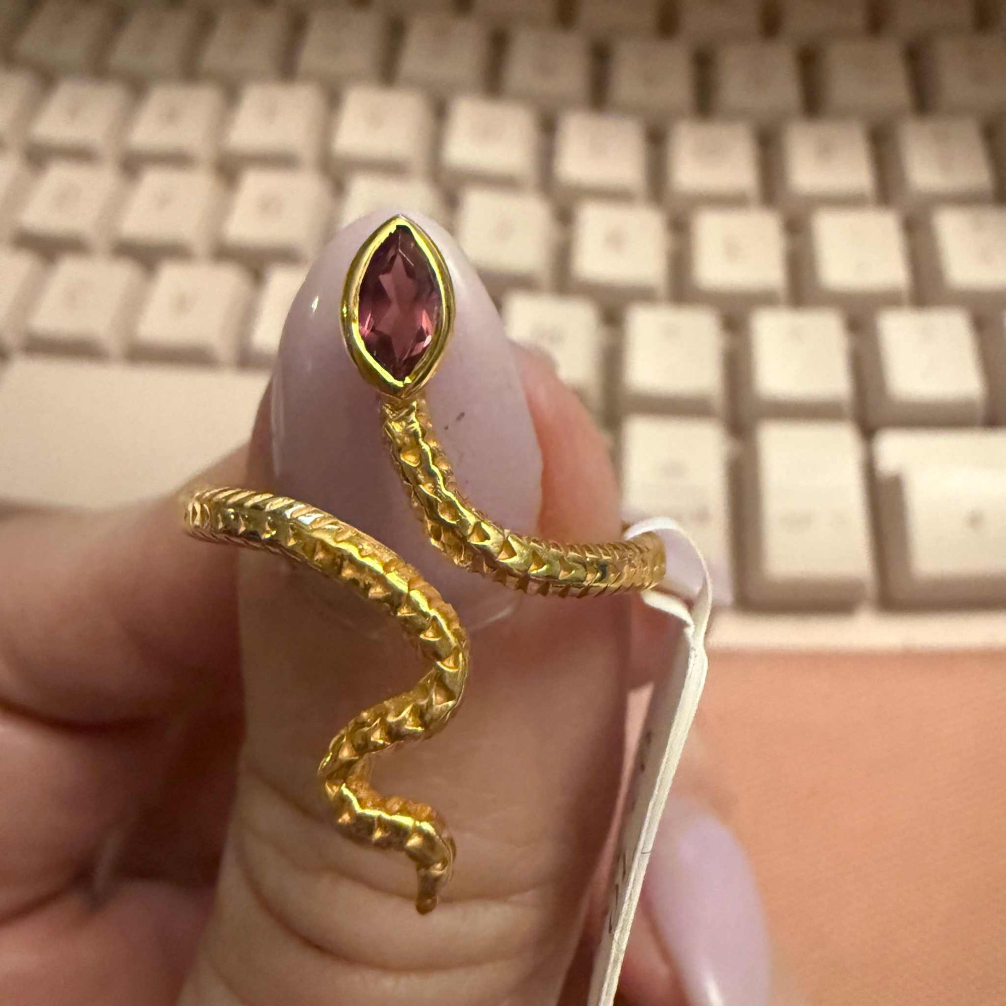 Gemstone Snake Ring  - Sterling Silver or Gold Vermeil