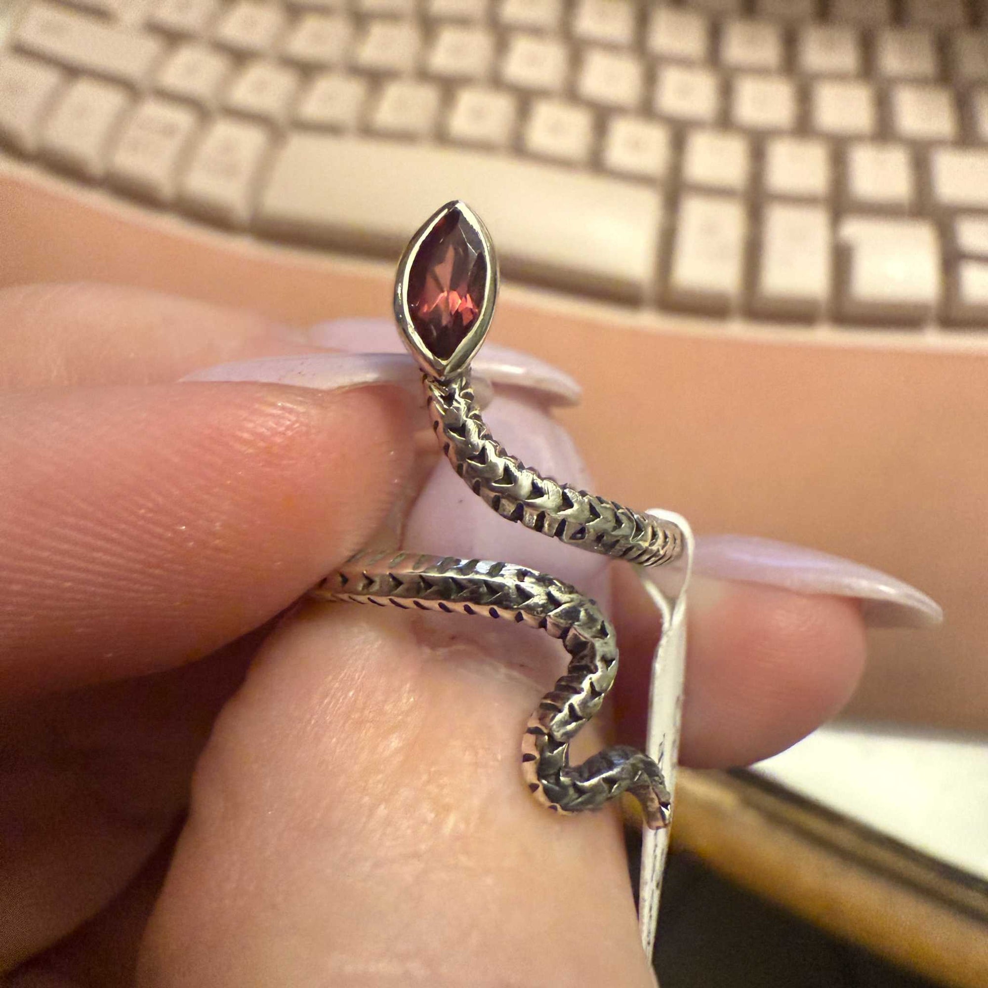 Gemstone Snake Ring  - Sterling Silver or Gold Vermeil