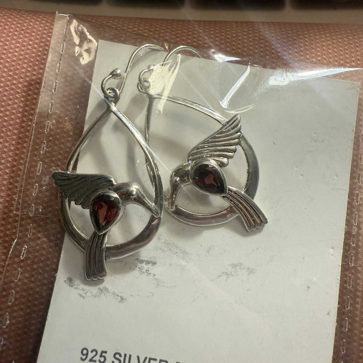 Hummingbird Gemstone Earrings in Sterling Silver — Peridot &amp; Garnet
