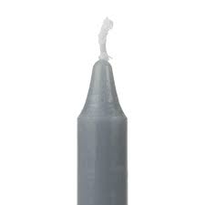 Gray candle with white wick on a white background