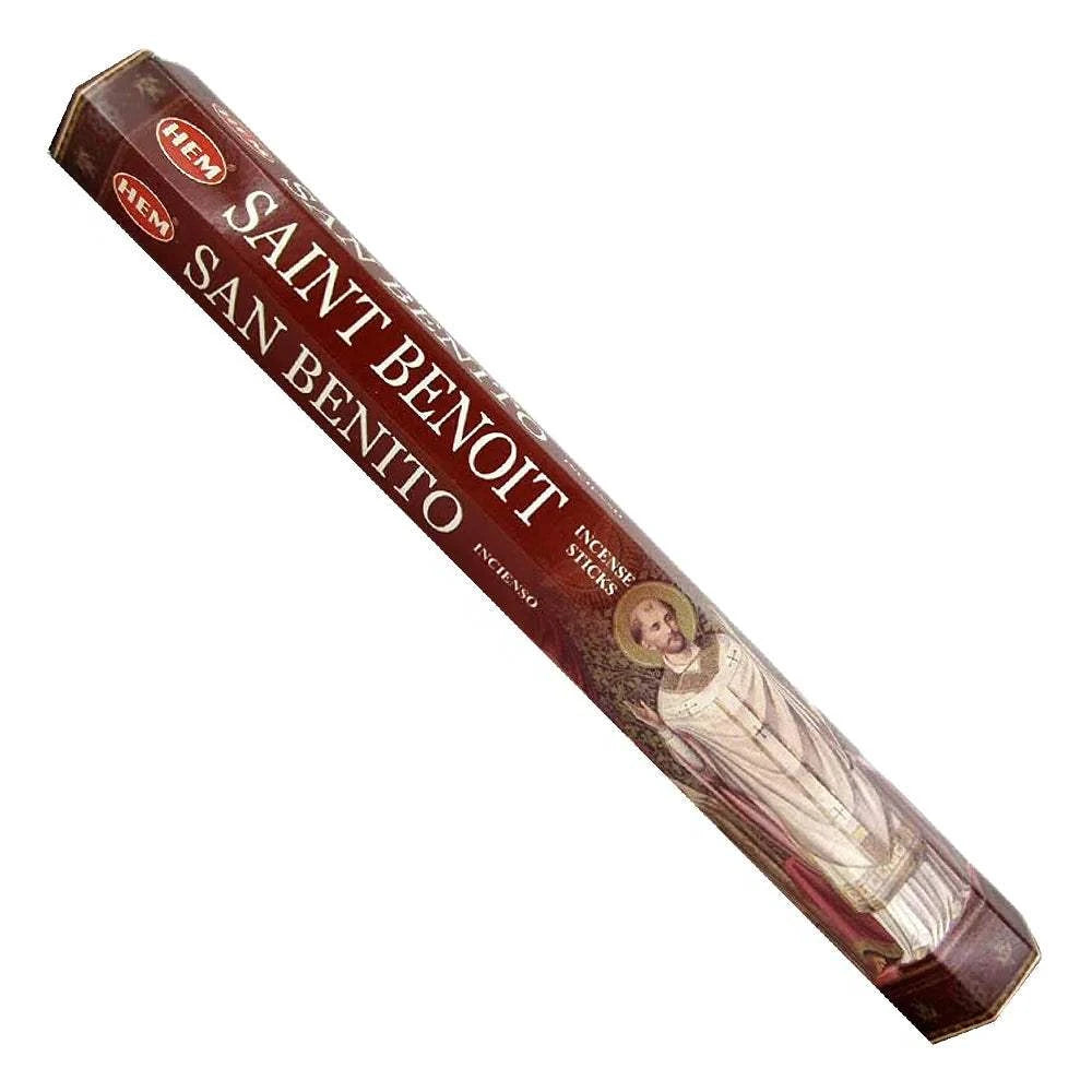 Brown box with Saint Benoit San Benito and saint picture on white background