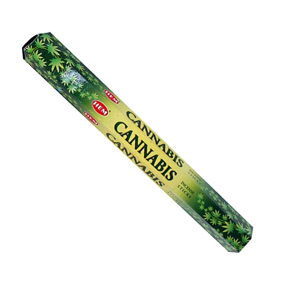 Pack of incense sticks labeled 'Cannabis' on a white background