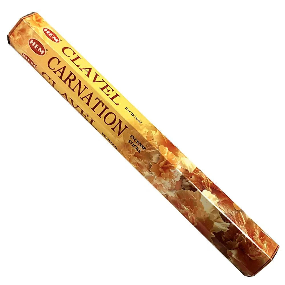 Hem Clavel Carnation incense stick packaging on a white background