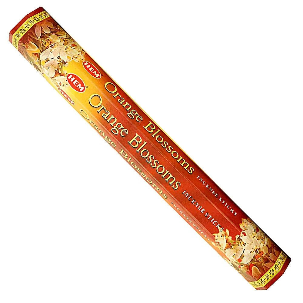 Hem Orange Blossoms incense sticks packaging on a white background
