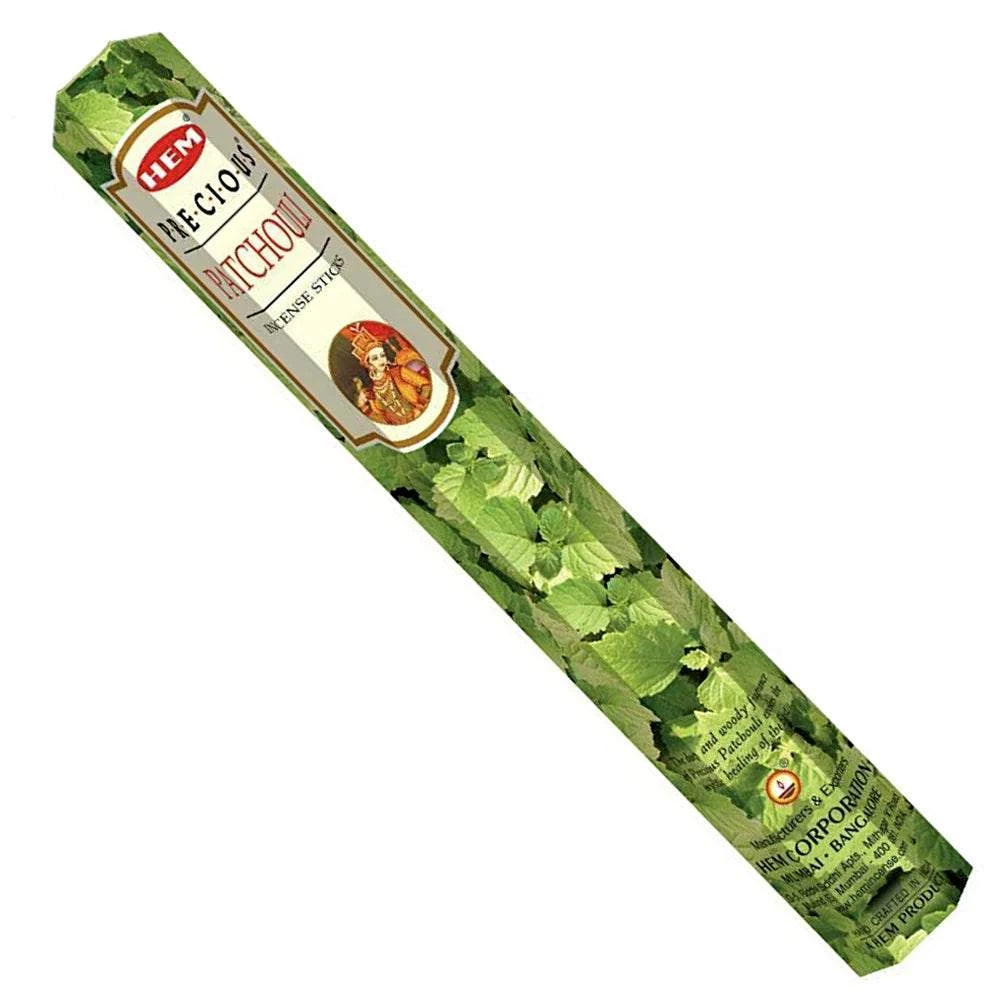Green box of HEM incense sticks with brand logo on a white background