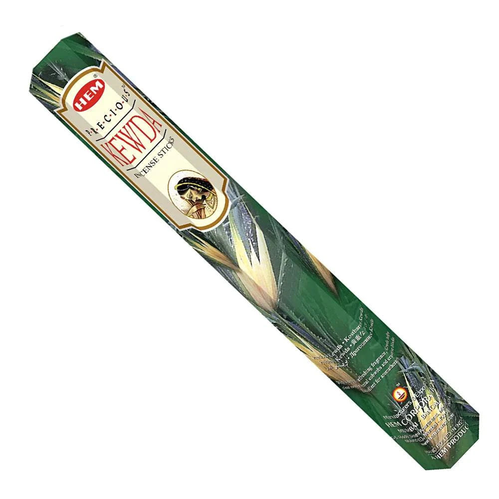 Box of HEM Kewda incense sticks on a white background