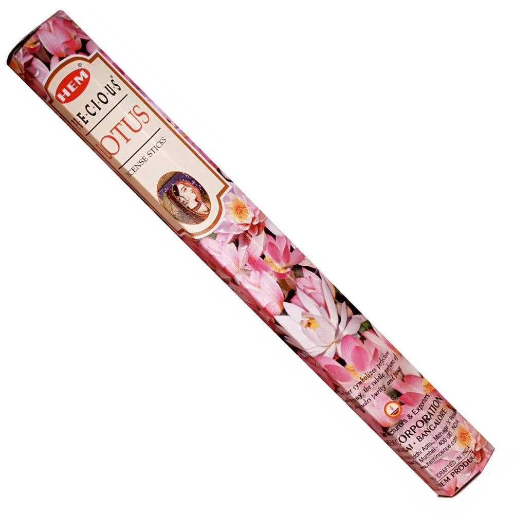 Hem Incense sticks packaging with pink lotus design on a white background