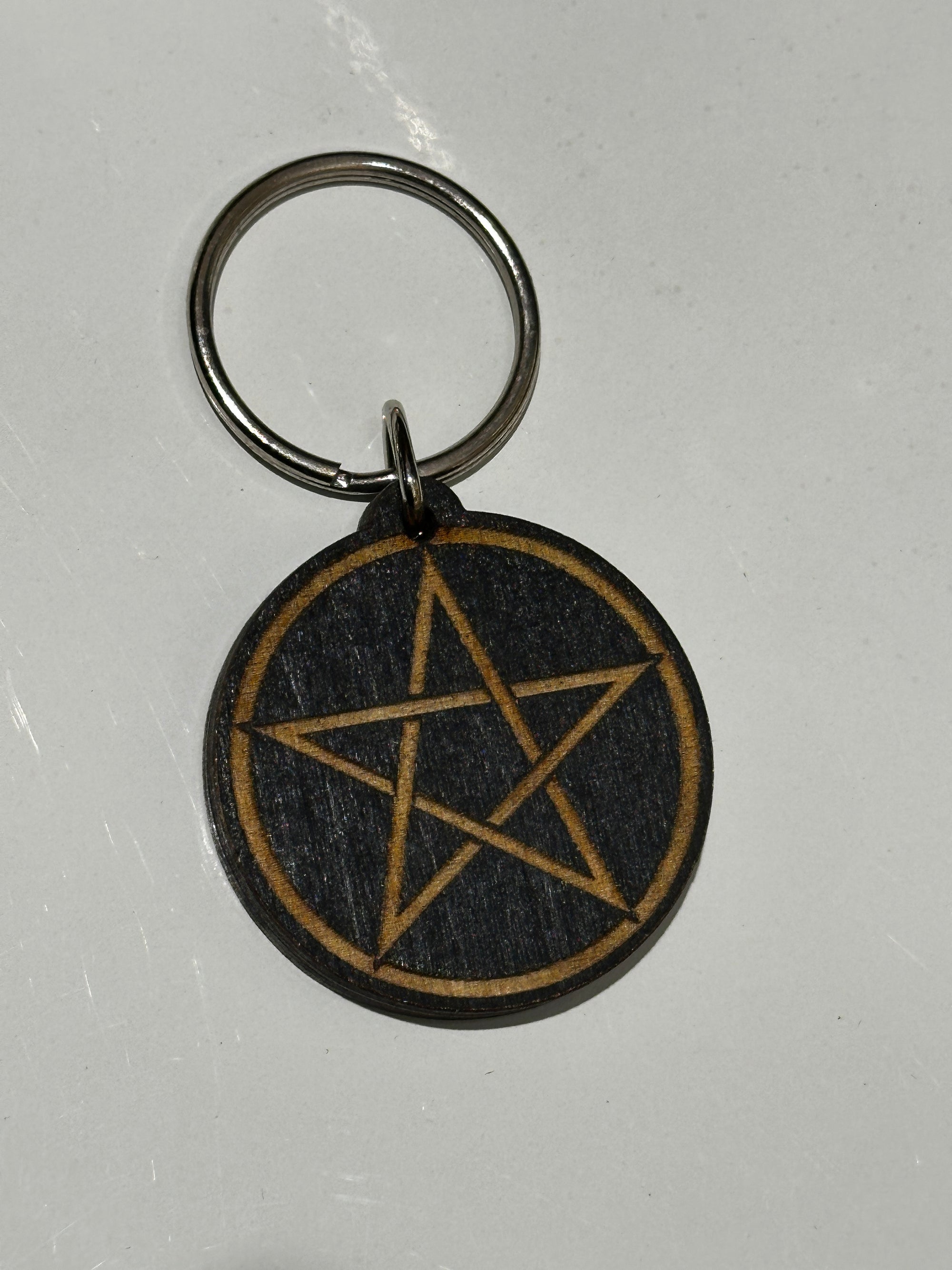 Pentacle Wooden Keychain, Keychains, Home & Garden