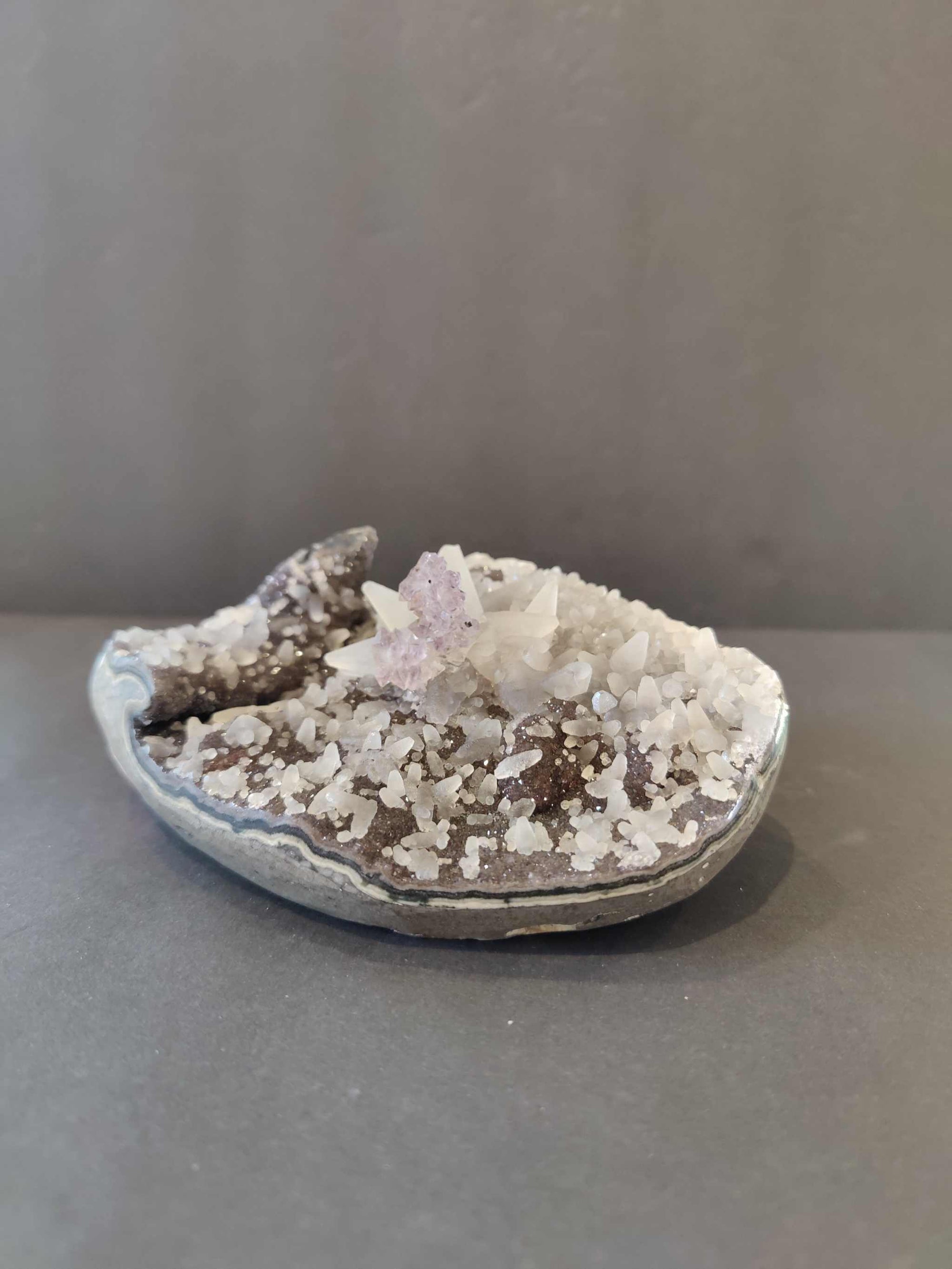 Amethyst with Scalenohedral &quot;Dogtooth&quot; Calcite inclusions Geode Sculpture