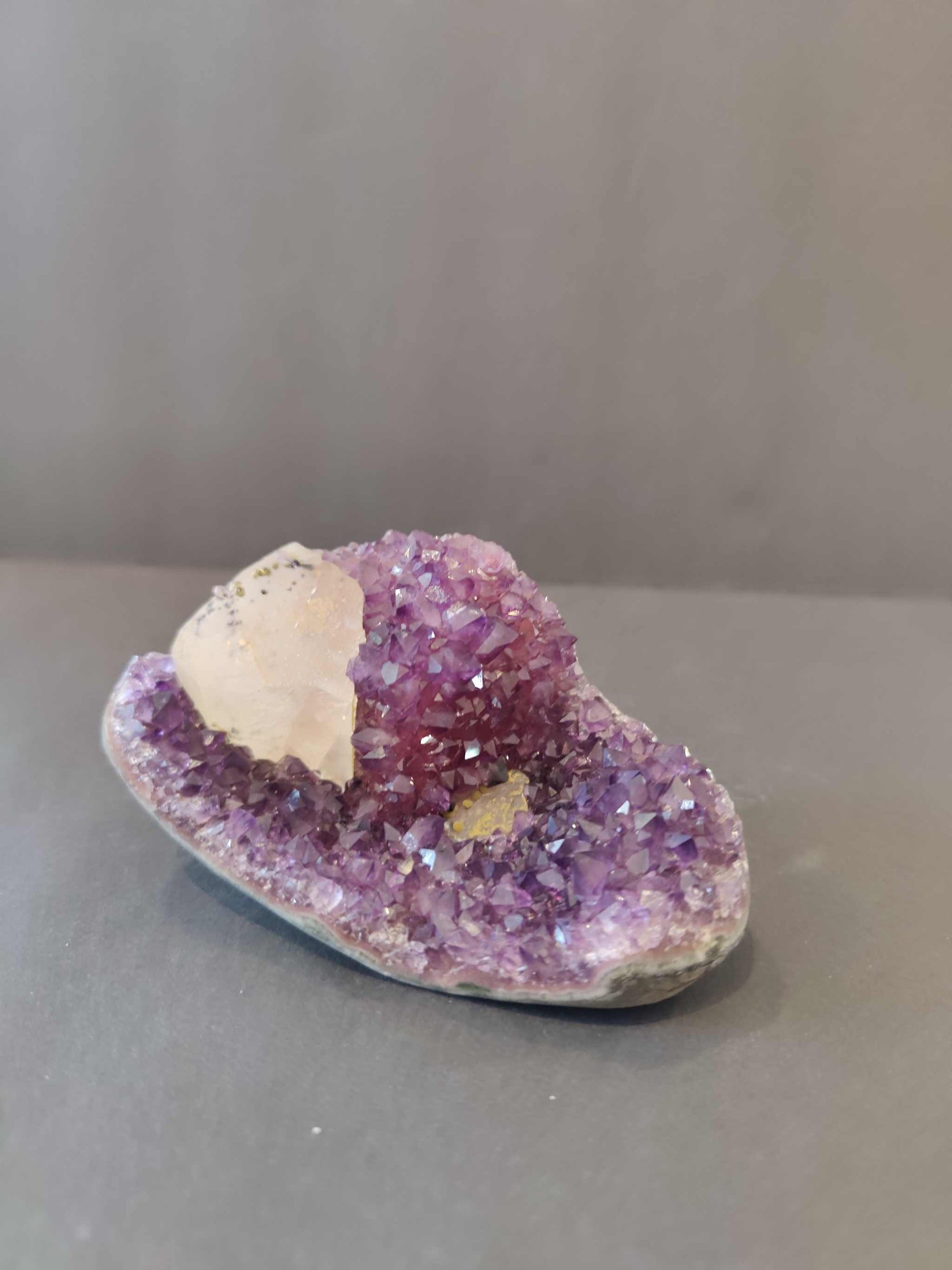 Amethyst with Calcite Crystal Inclusions Geode Sculpture