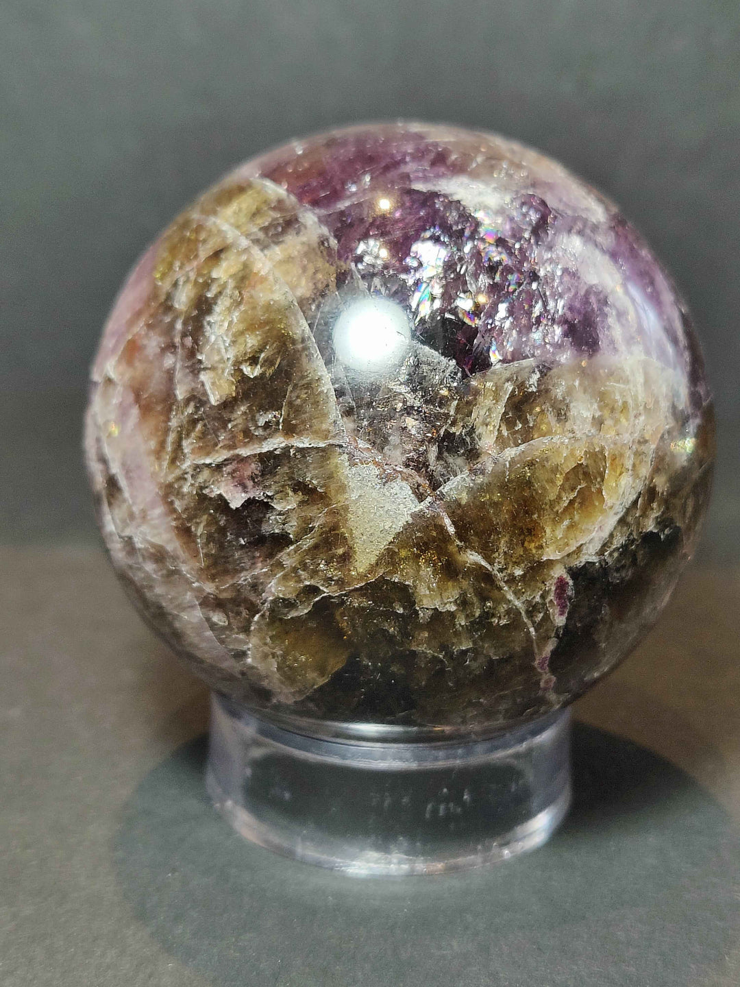 Cacoxenite Amethyst Polished Sphere Sculpture