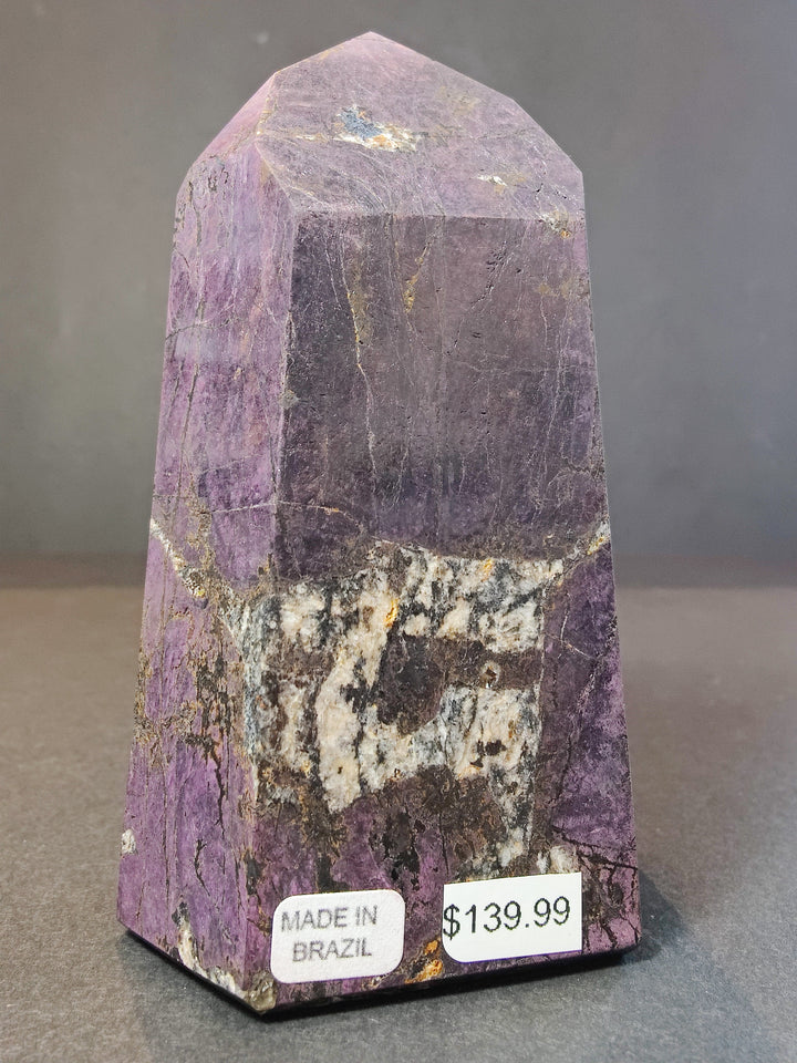 Purpurite Polished Obelisk Tower Sculpture