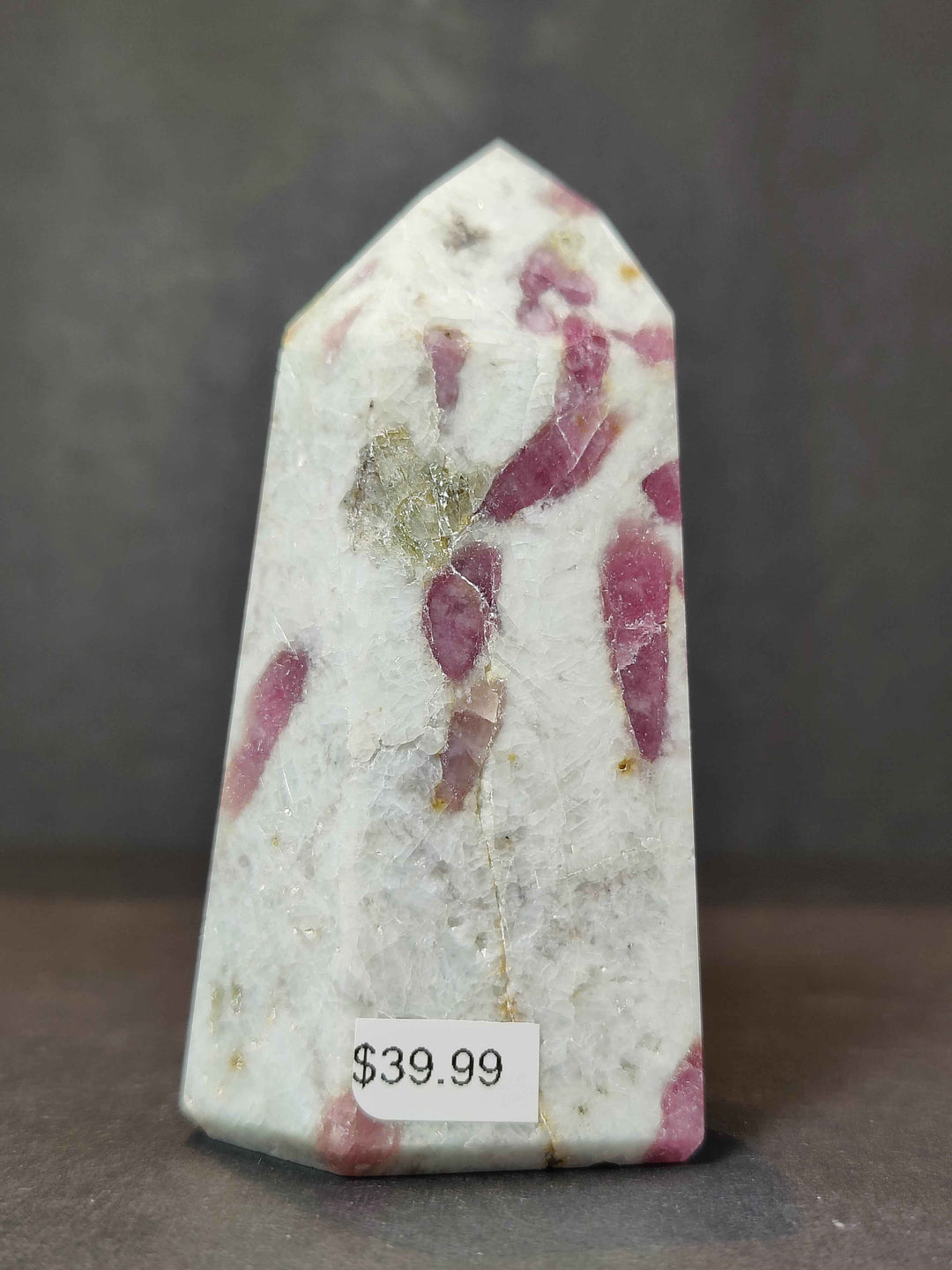 Rubellite (Pink Tourmaline) in Quartz Polished Obelisk Tower Sculpture