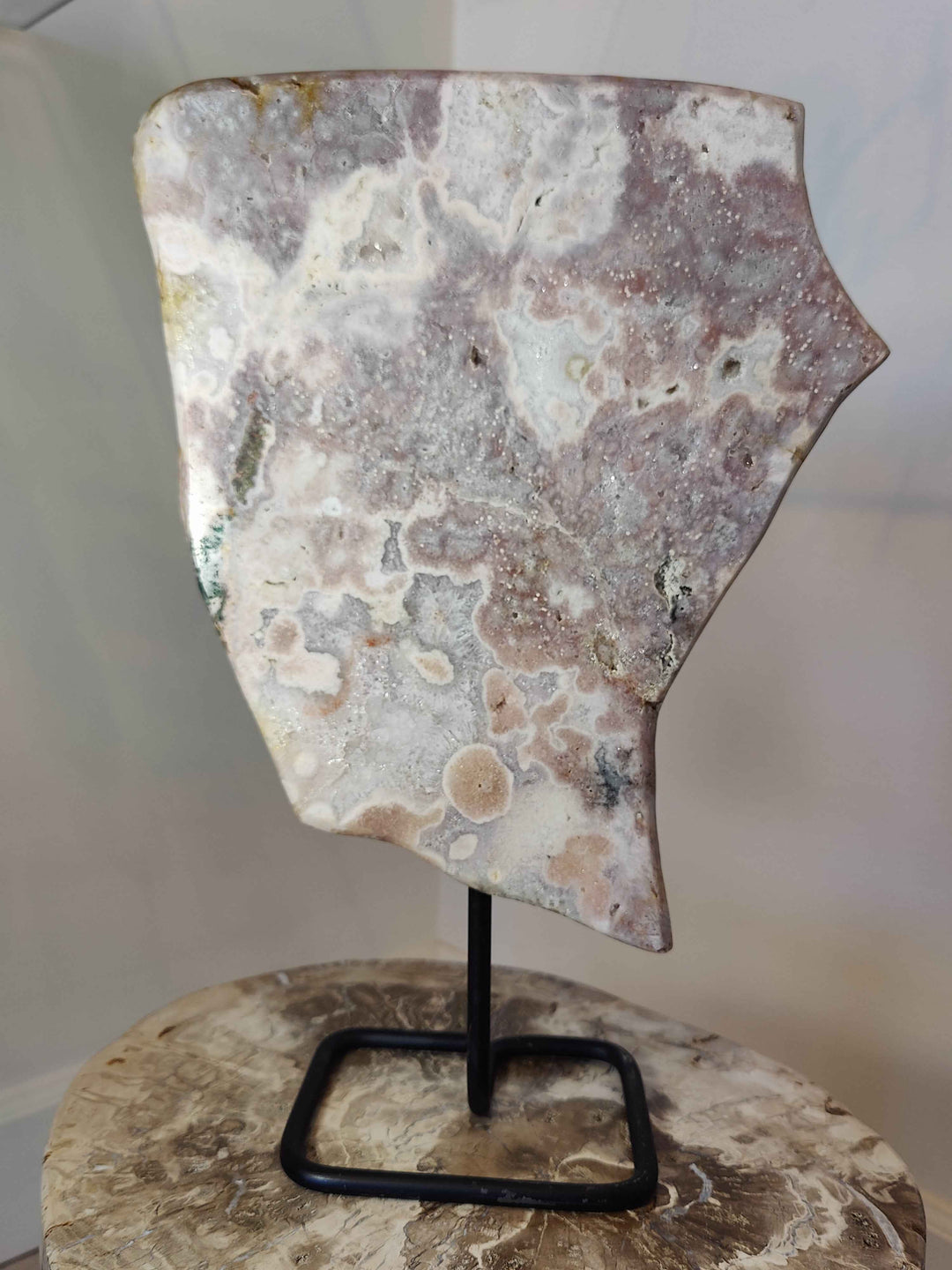 Pink Amethyst Polished Slab Sculpture on Metal Display Stand 3.16kg