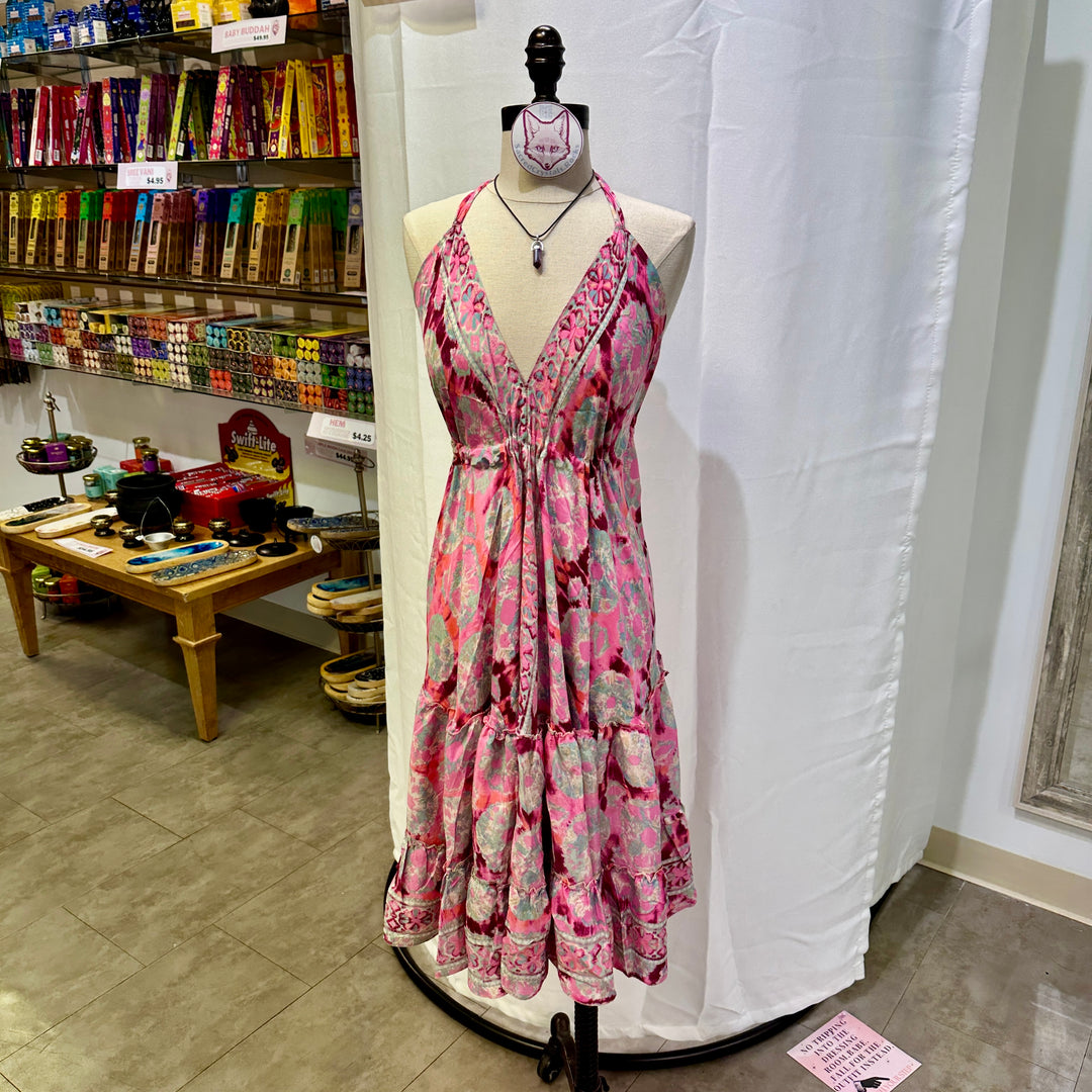 Mid Length Sari Halter Dress - Sultry Summer