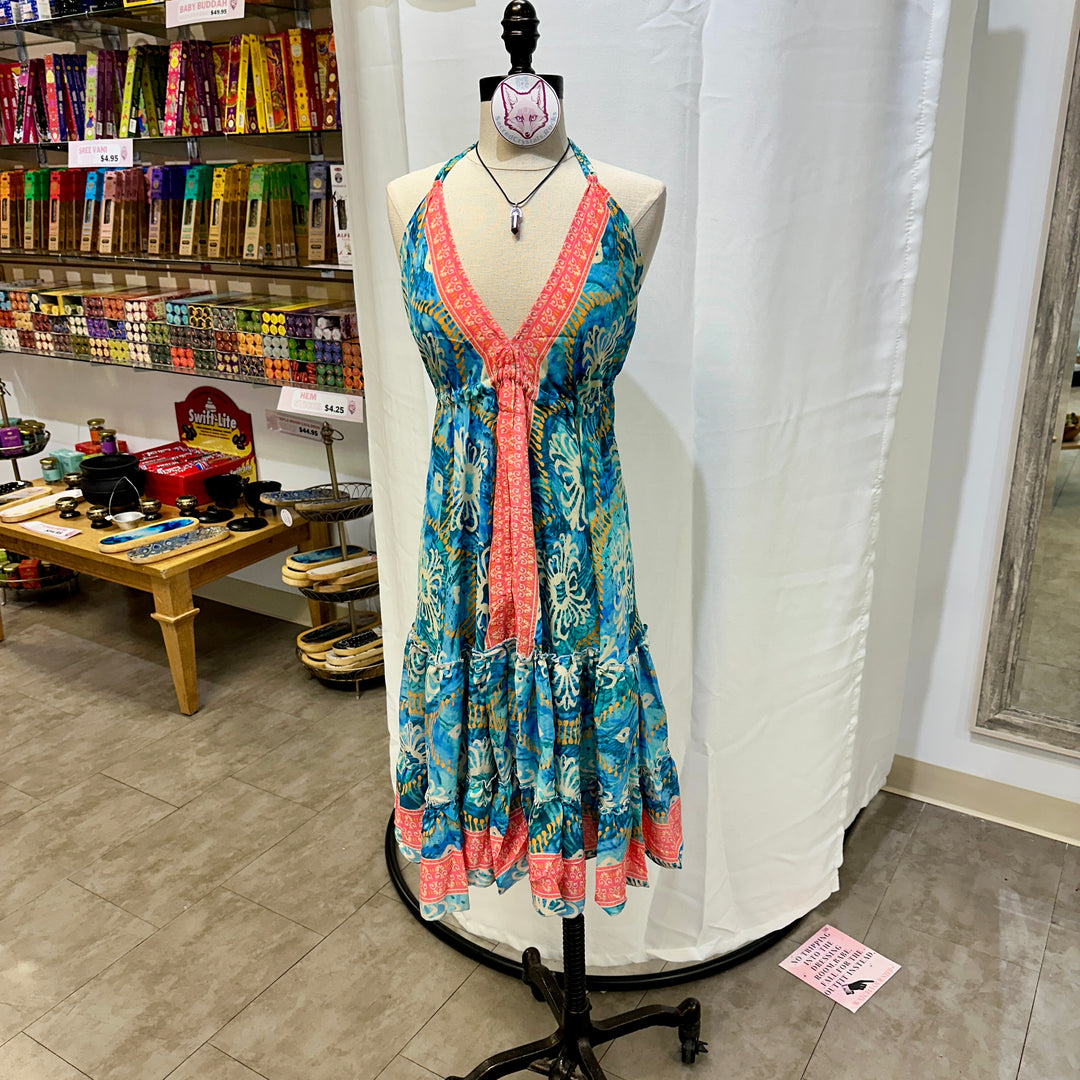 Mid Length Sari Halter Dress - Sultry Summer