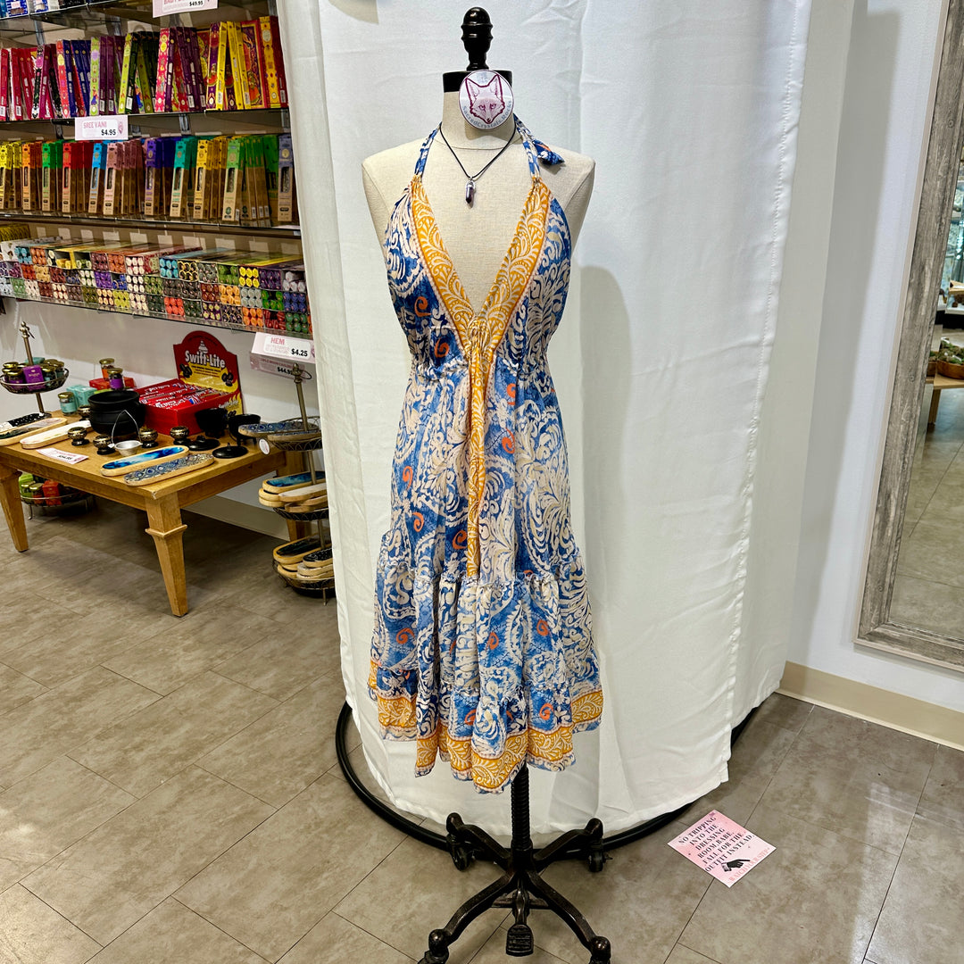 Mid Length Sari Halter Dress - Sultry Summer