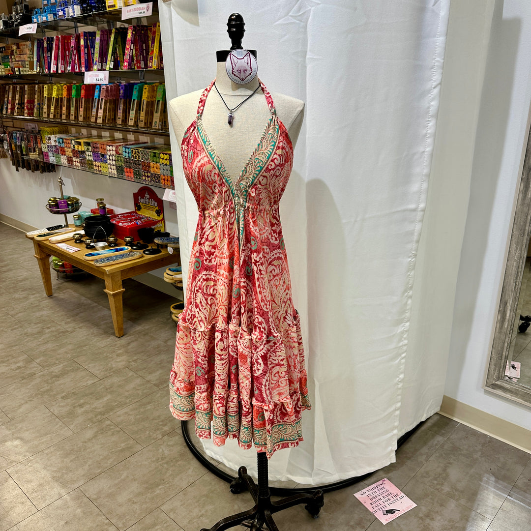 Mid Length Sari Halter Dress - Sultry Summer