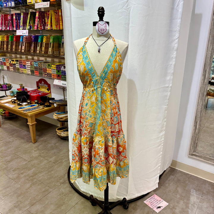 Mid Length Sari Halter Dress - Sultry Summer
